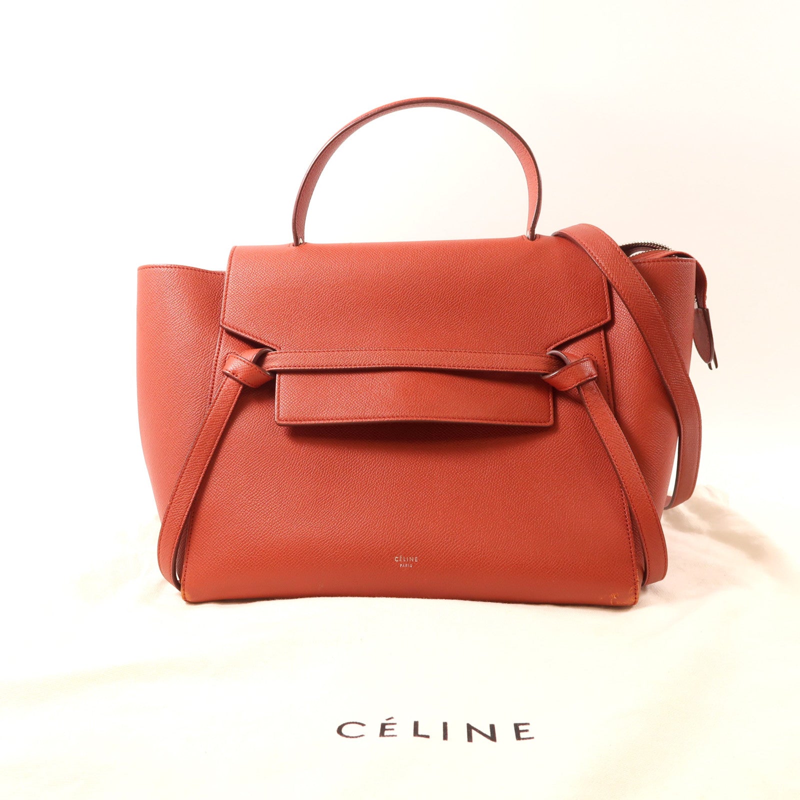 CELINE 牛皮皮革Belt Bag銀扣手挽肩背兩用袋紅色