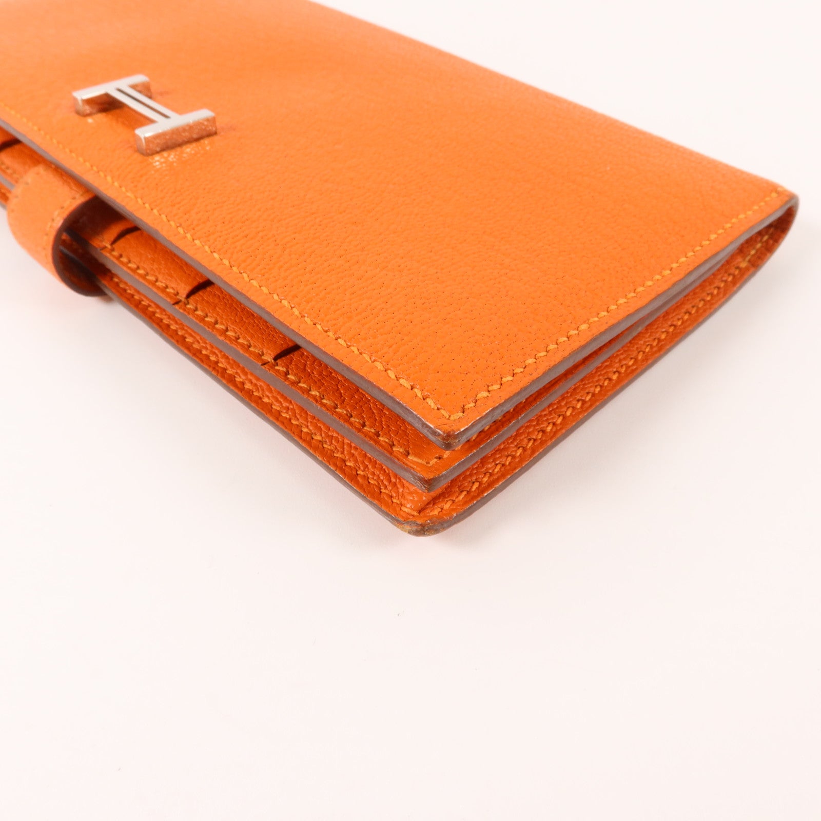 HERMES Chevre皮革Bearn Long Wallet長錢包Orange