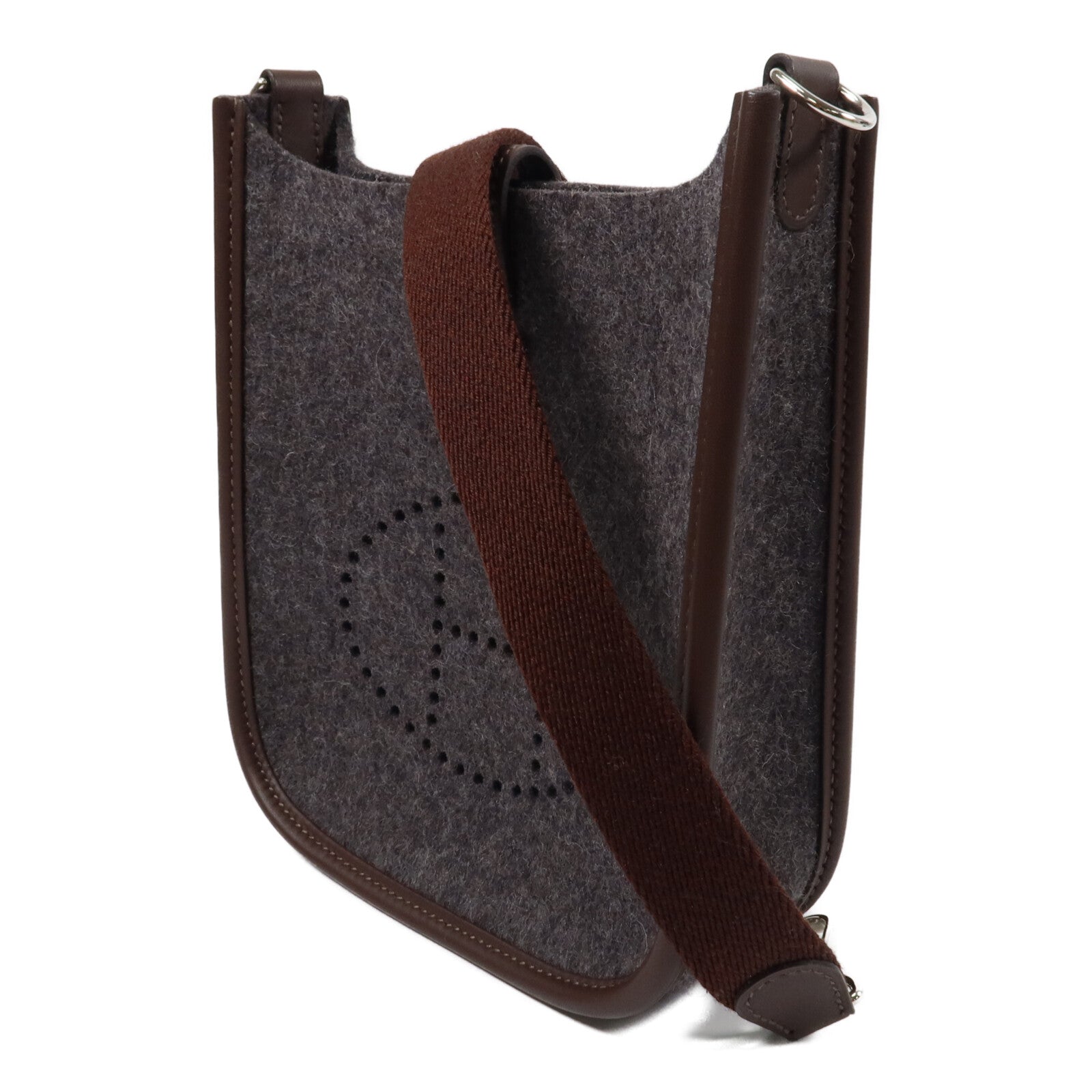 HERMES 羊毛/Swift皮革Evelyne TPM肩背袋Gris Moyen/Havane