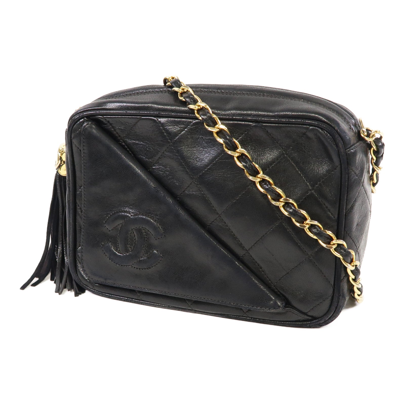 CHANEL 【激減優惠】菱格羊皮皮革Chain Shoulder金扣鏈帶肩背袋黑色