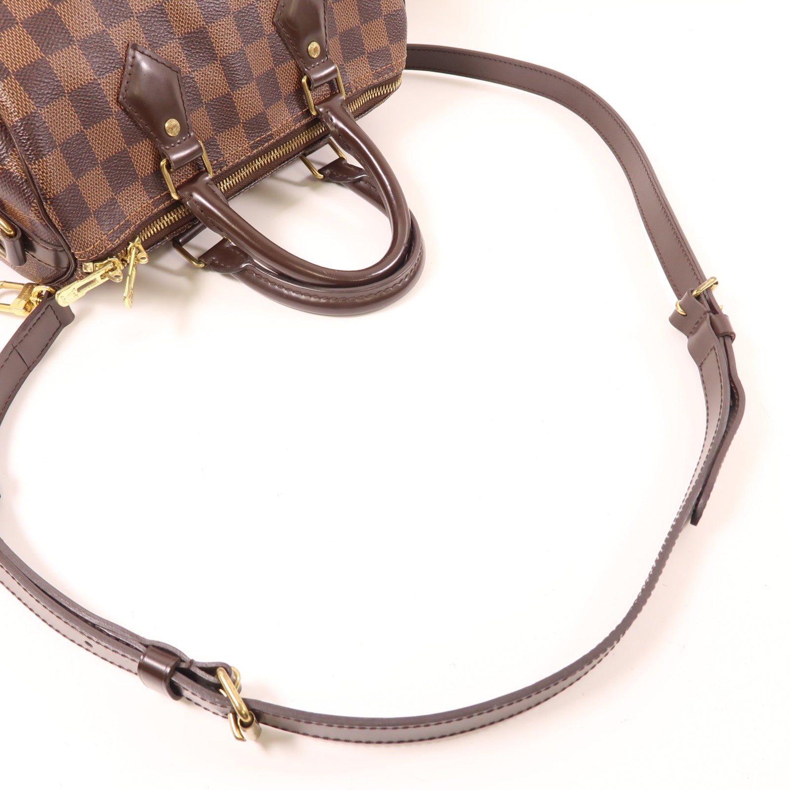 LOUIS VUITTON Damier Speedy Bandouliere 25金扣手挽肩背兩用袋棕色
