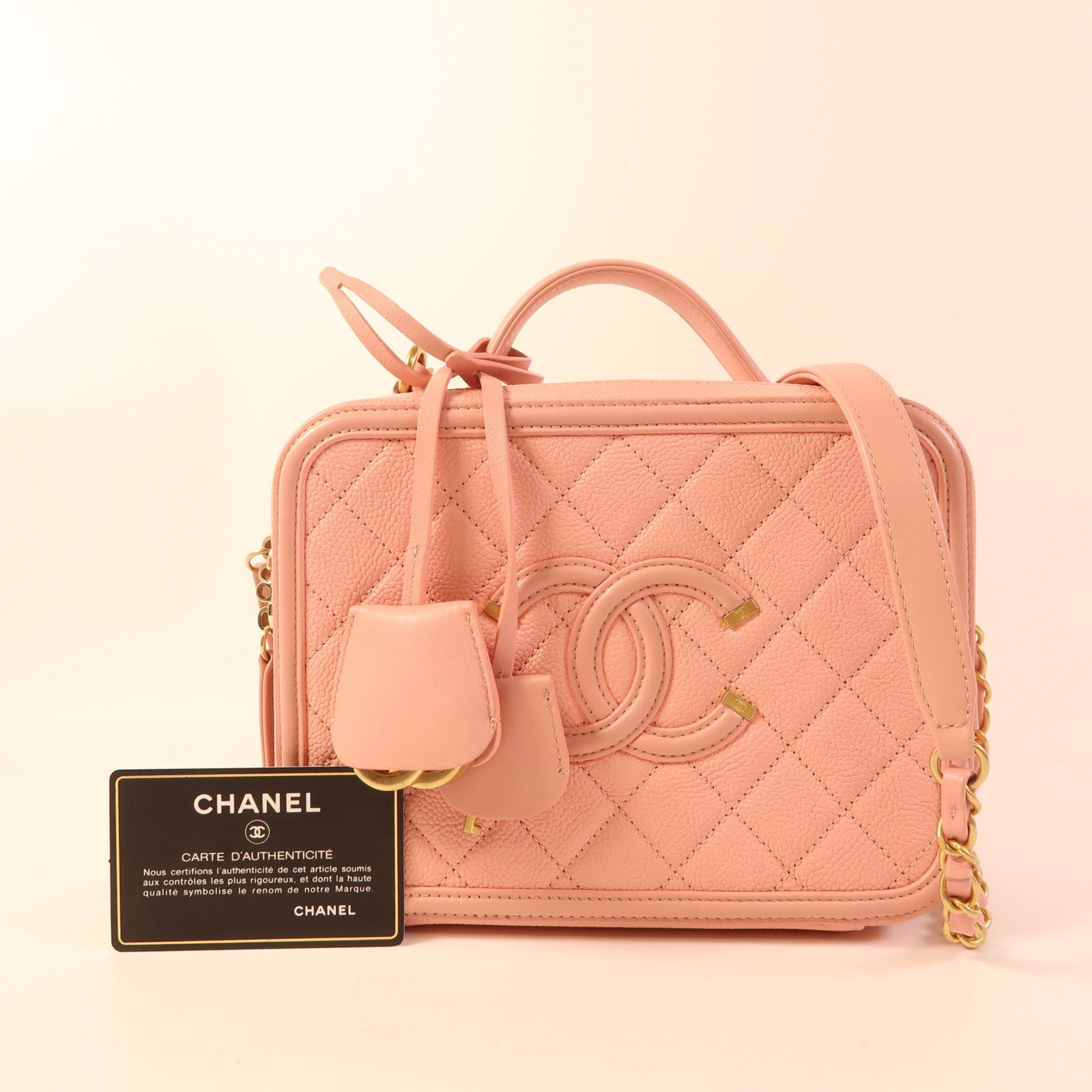 CHANEL 牛皮皮革Vanity Case金扣手挽肩背兩用袋