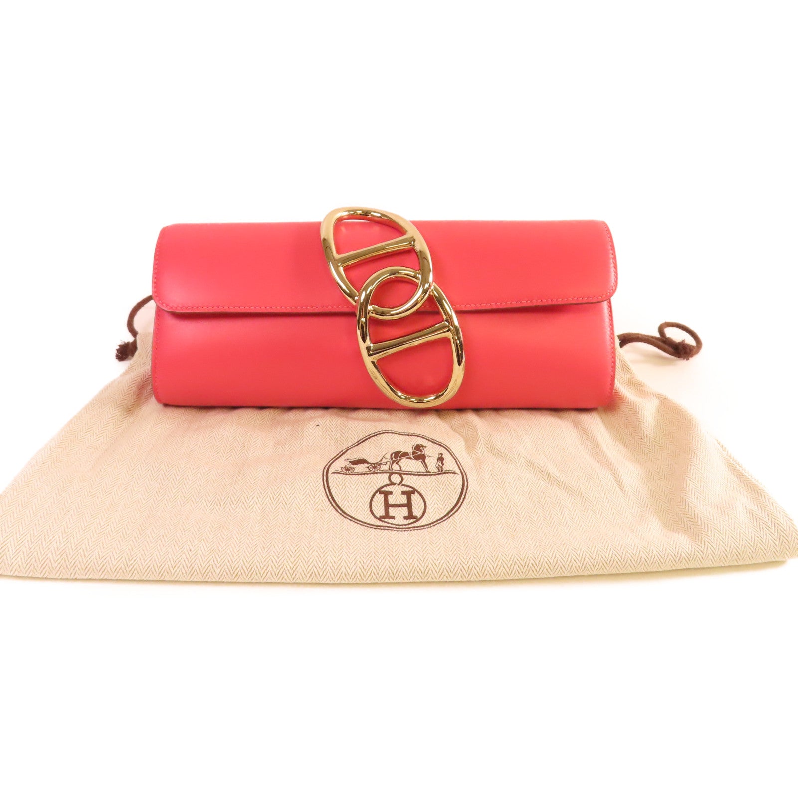 HERMES Swift皮革Egee Clutch Bag金扣手拿包8W Rose Azalee/玫瑰杜鵑粉色