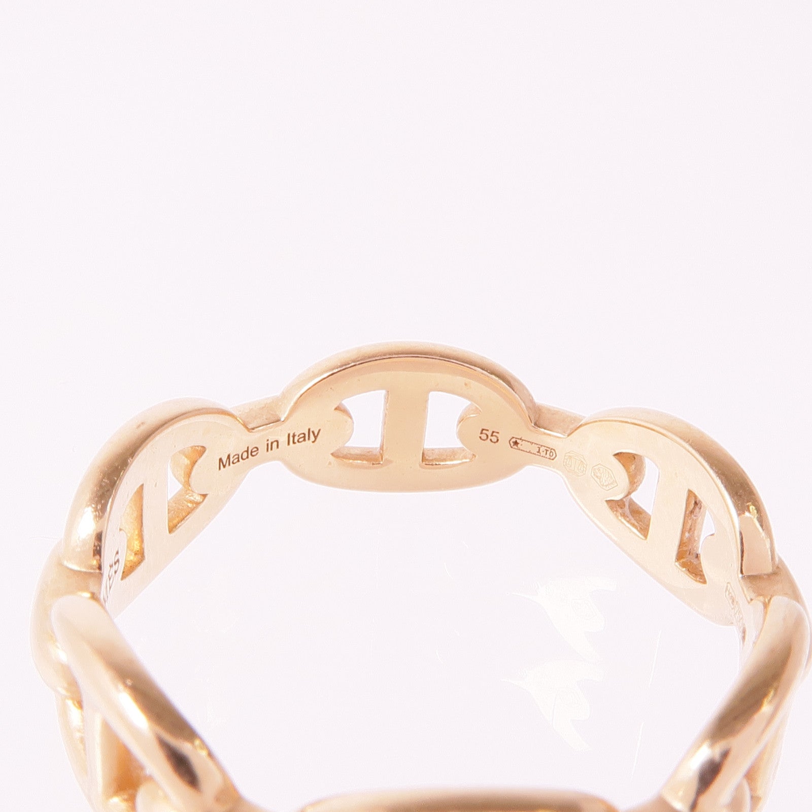HERMES 18K玫瑰金Chaine D'ancre Enchainee戒指Hermes#55/US#7