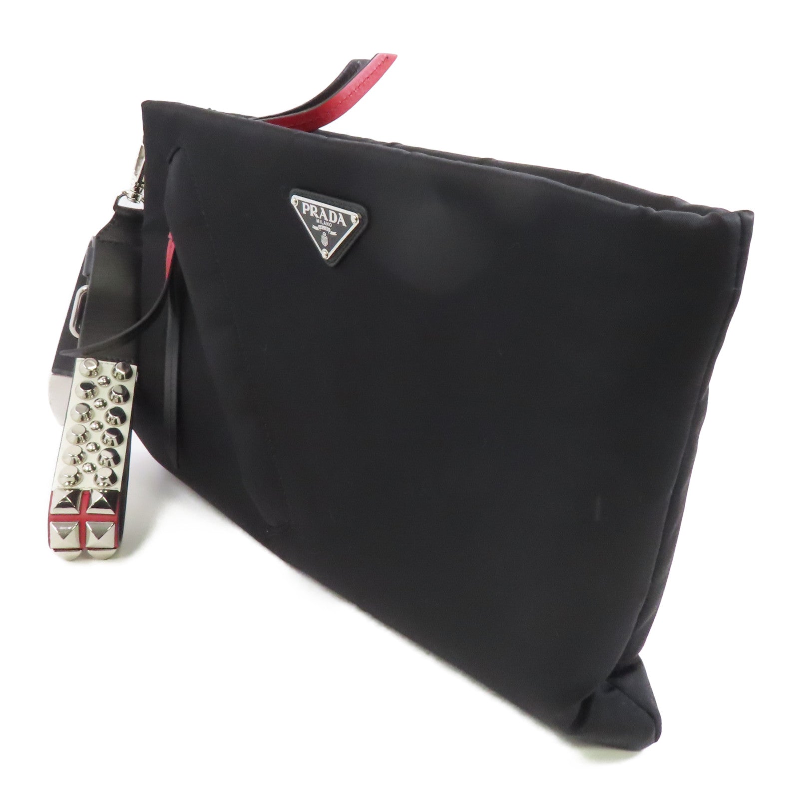 PRADA 尼龍Clutch銀扣手拿包黑色