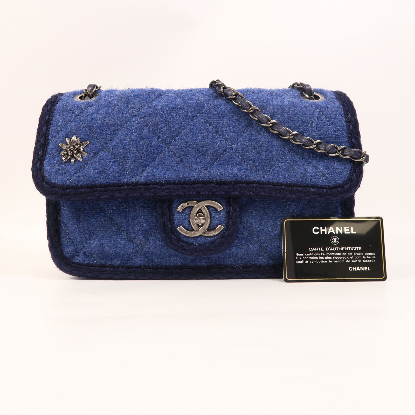 CHANEL 羊毛Chain Shoulder銀扣鏈帶肩背袋
