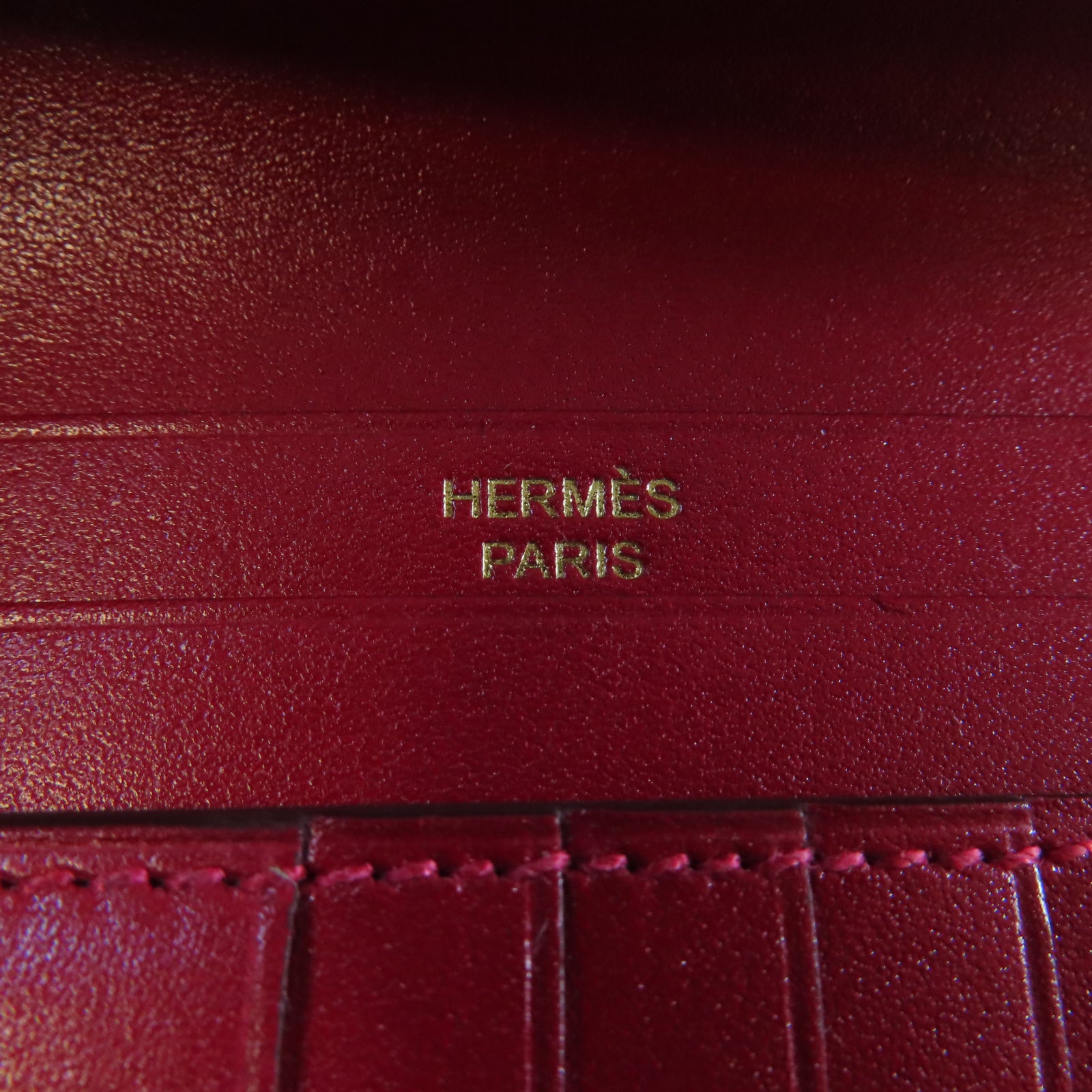 HERMES **【清倉大減價】Box Calf皮革Bearn Compact Wallet金扣錢包Rouge Casaque法拉利紅色