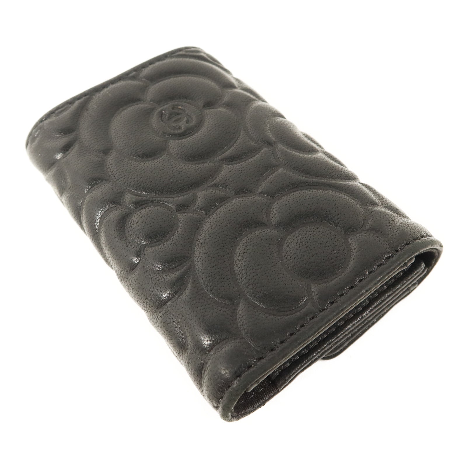 CHANEL 牛皮皮革Camellia Embossed Key Pouch鎖匙包