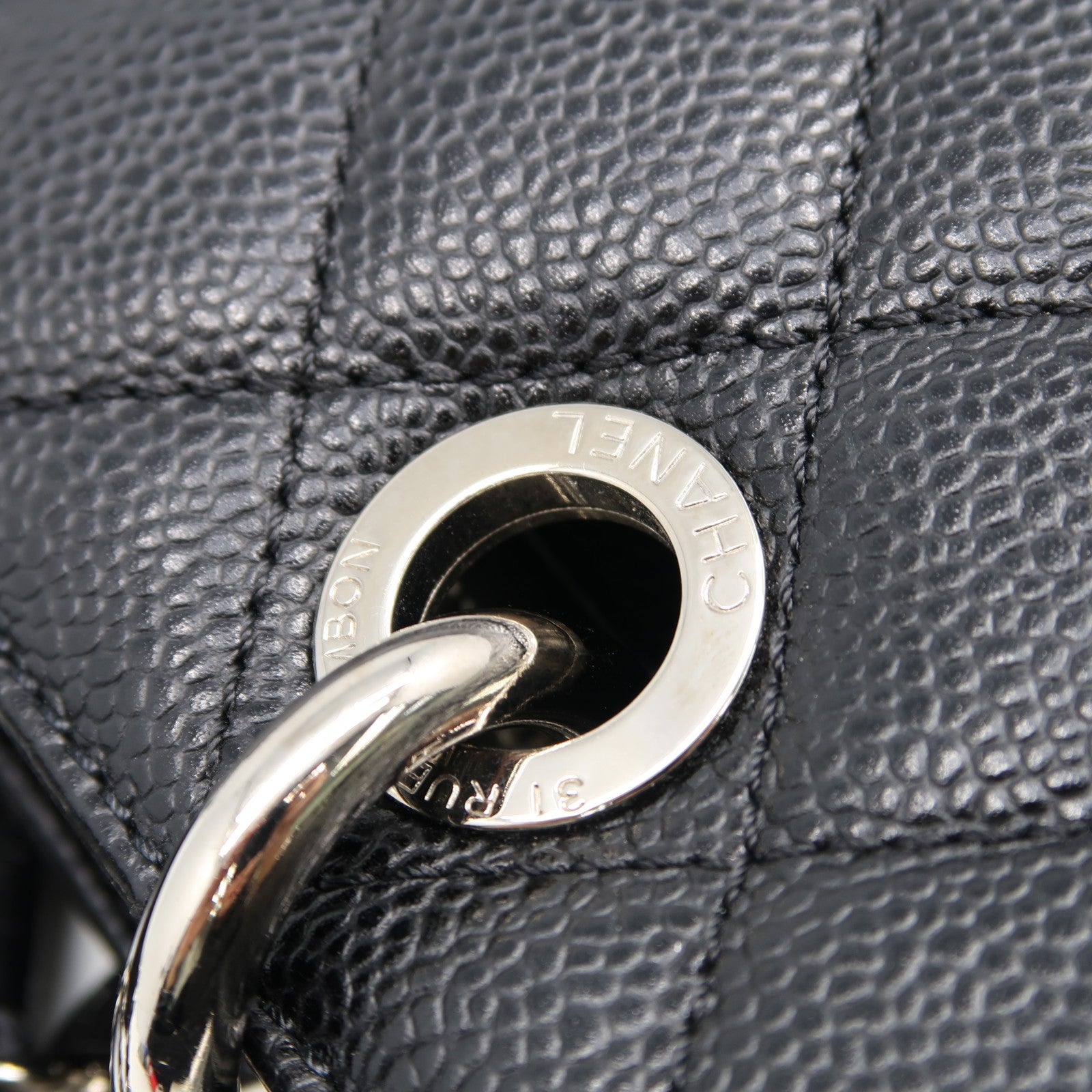 CHANEL 菱格Caviar皮革GST Shoulder Bag銀扣肩背袋黑色
