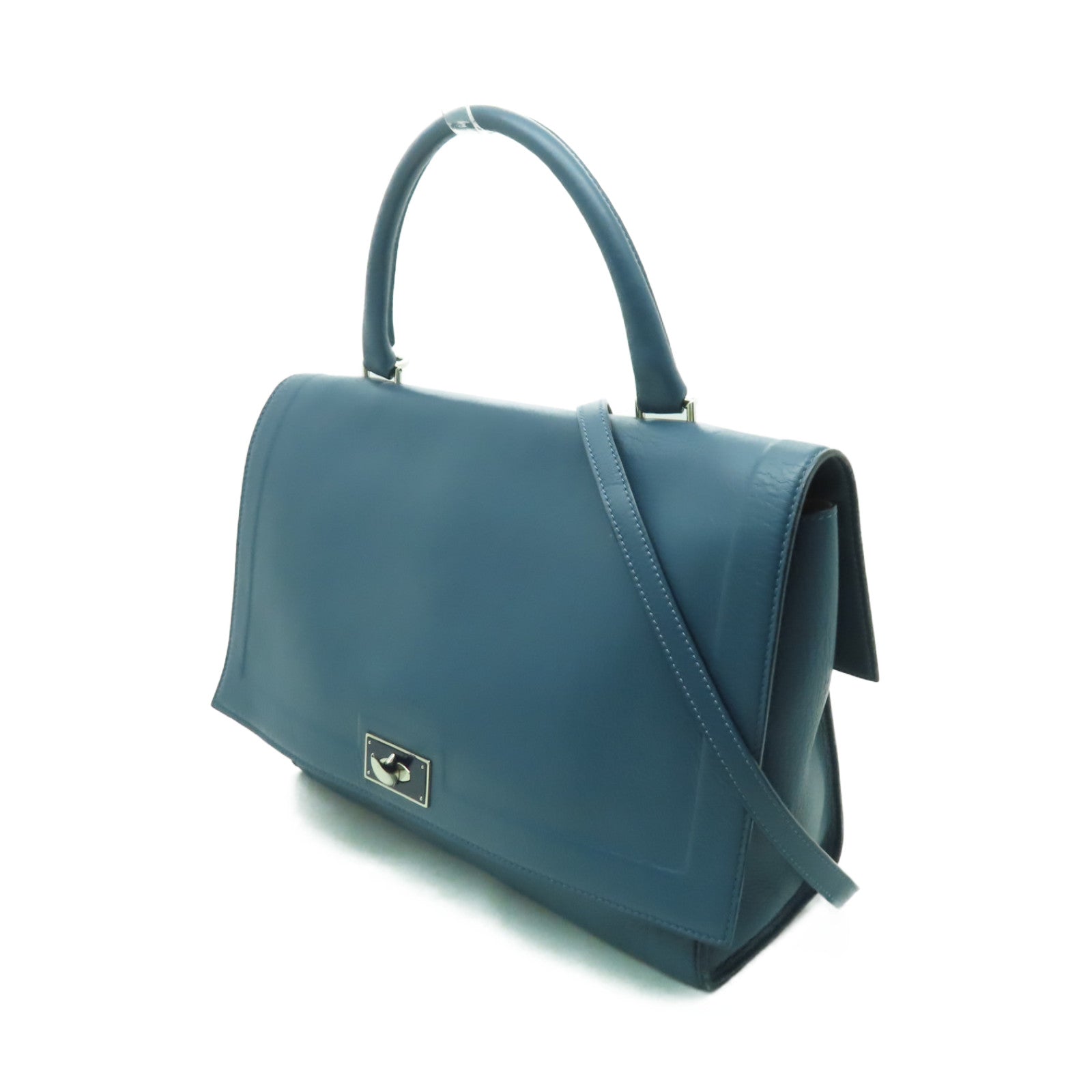 GIVENCHY 【清倉大減價】牛皮皮革Shoulder Bag銀扣手挽肩背兩用袋藍色