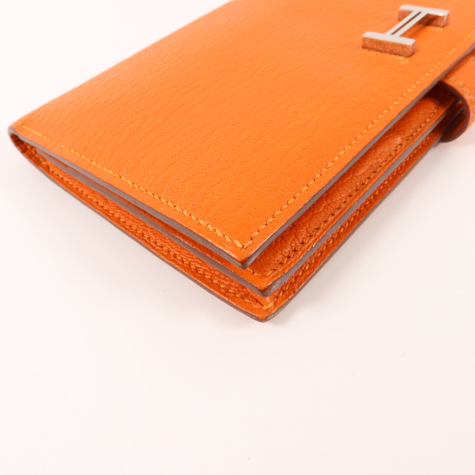 HERMES Chevre皮革Bearn Long Wallet長錢包Orange