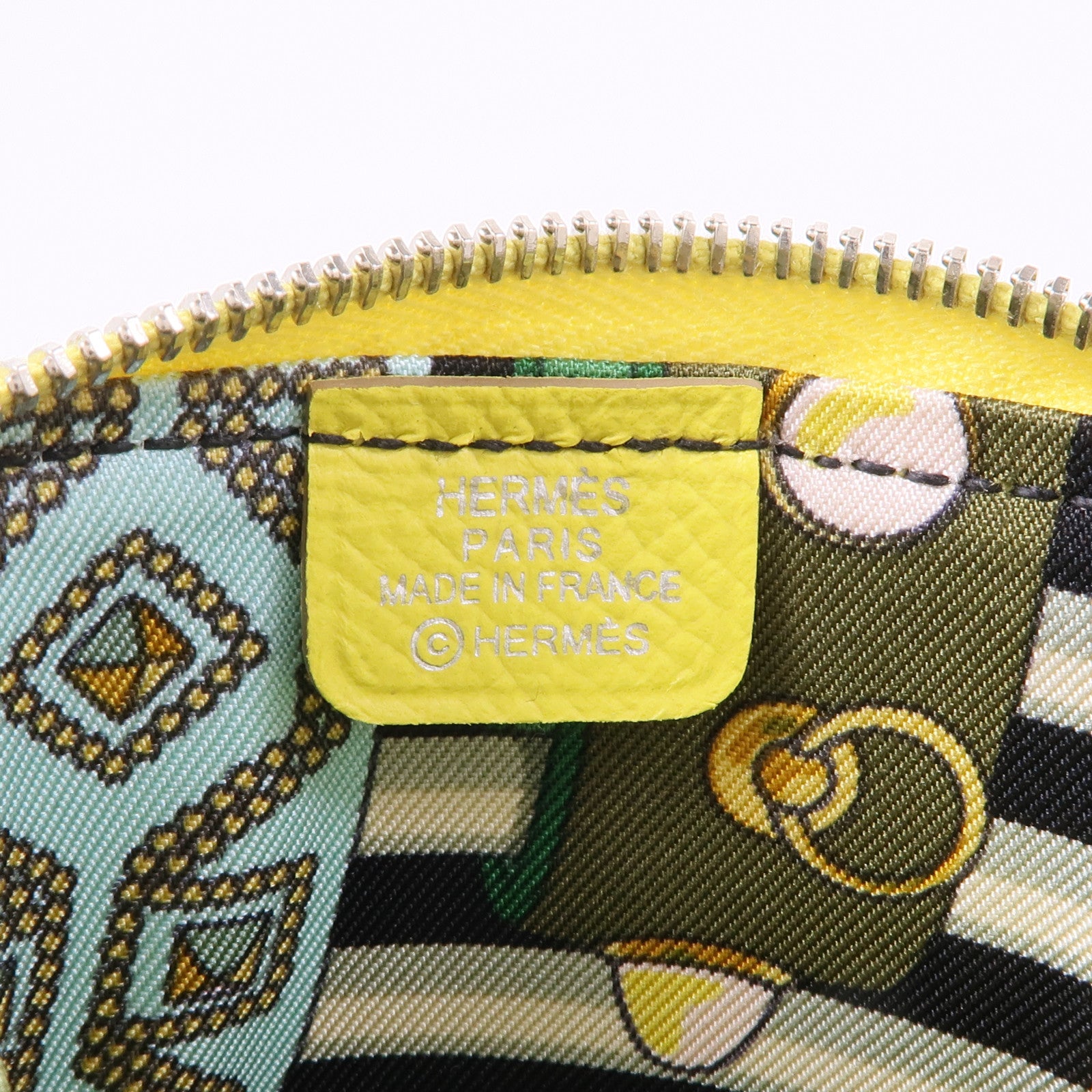HERMES Epsom皮革Silk'In Wallet銀扣零錢包Lime