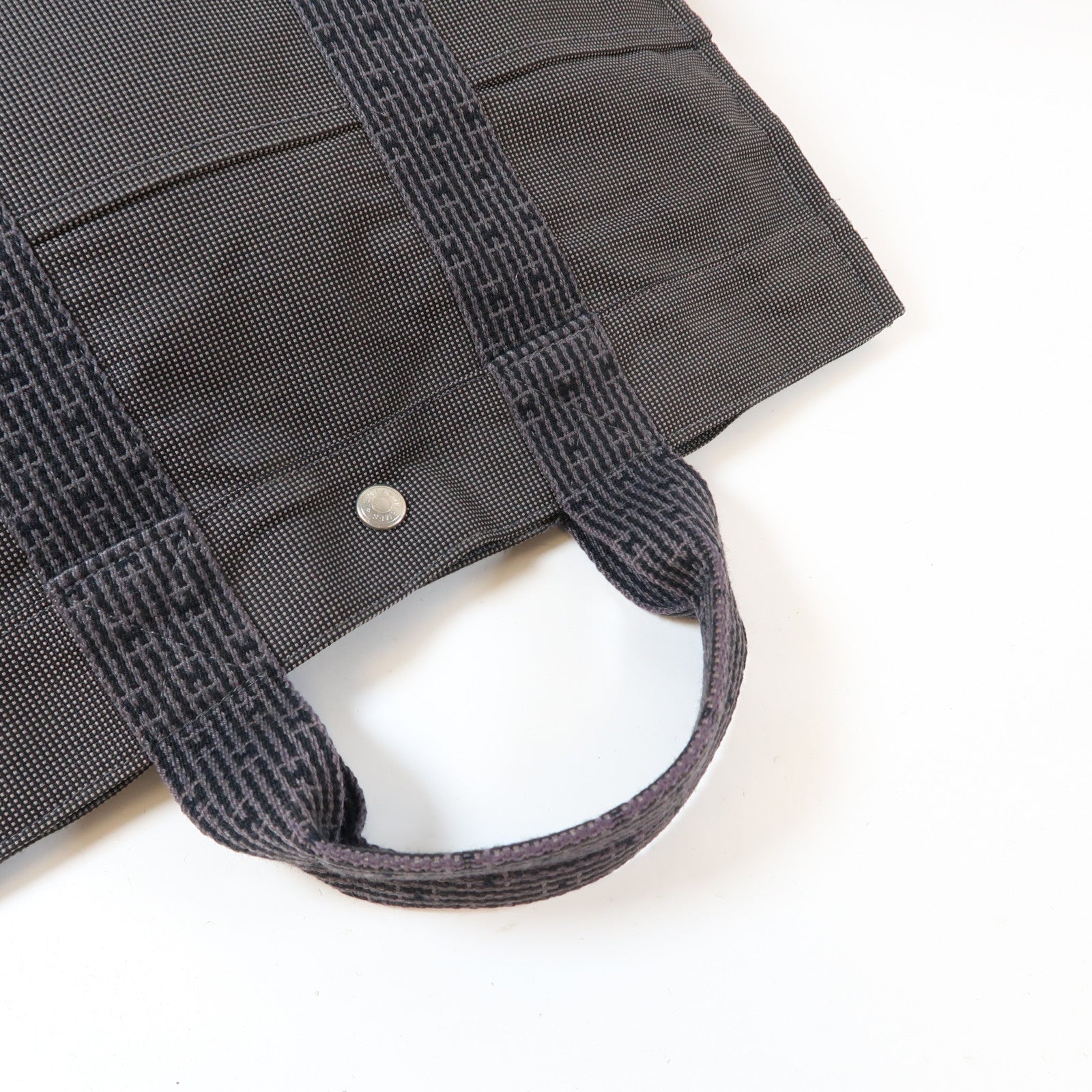 HERMES 帆布Ale Line MM銀扣手挽袋灰色