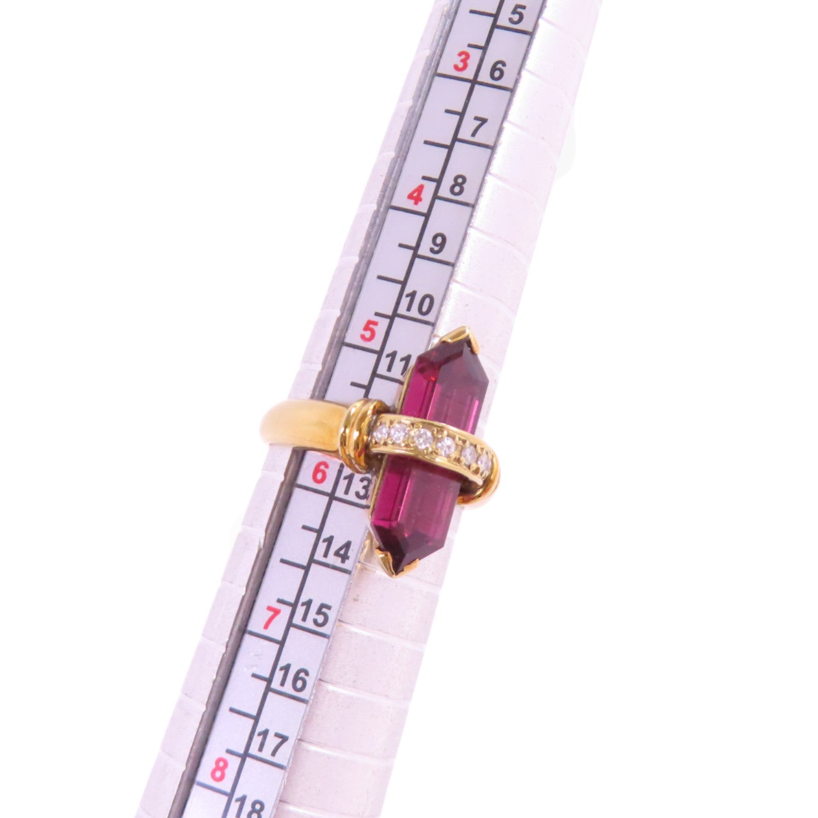 JEWELRY 18K黃金/石榴紅寶石/鑽石Garnet Diamond Ring戒指US#5.75