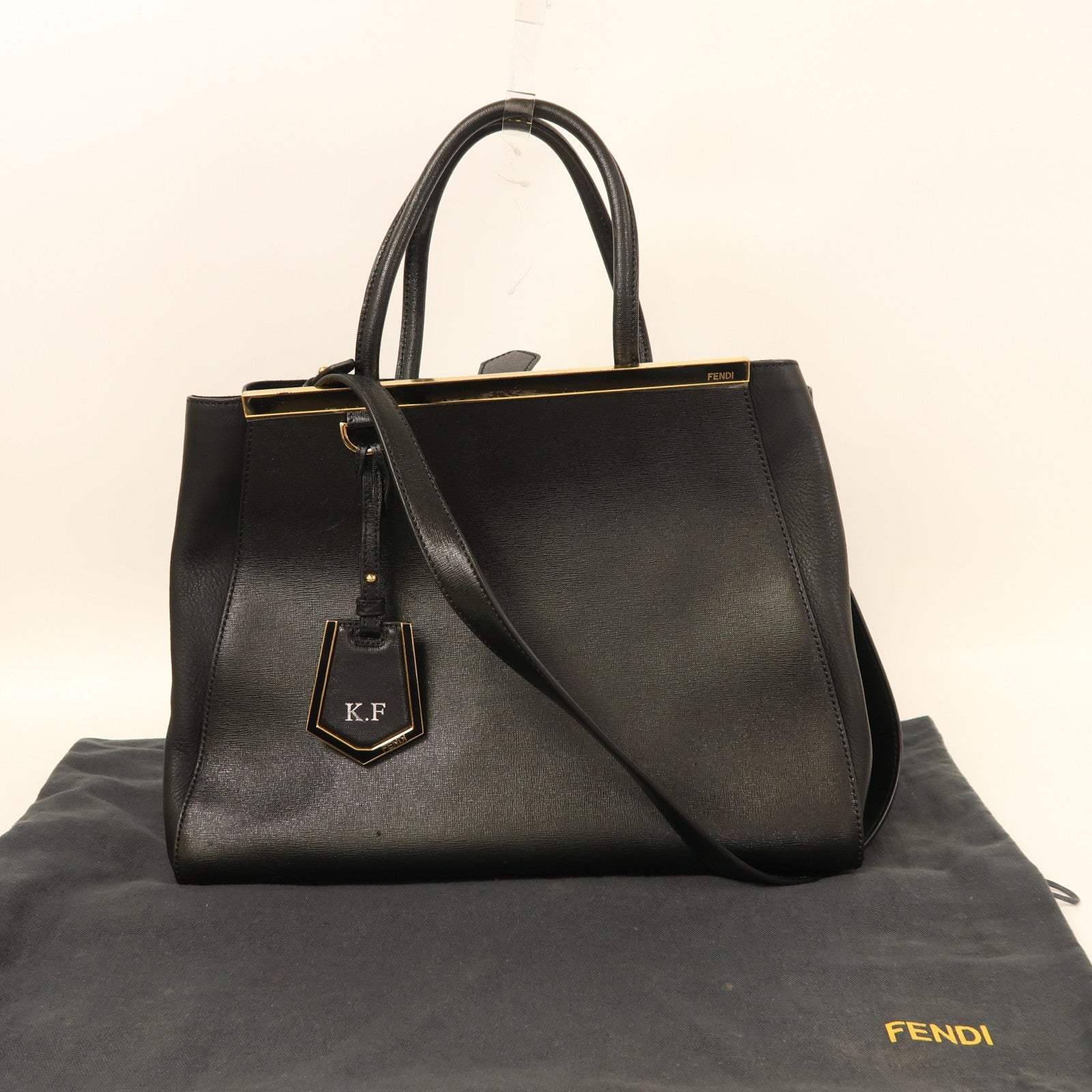 FENDI 牛皮皮革2 Jours金扣手挽肩背兩用袋黑色