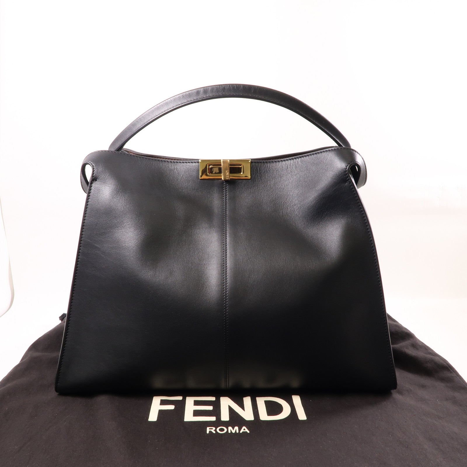 FENDI GHW Peekaboo Shoulder Bag Handbag 8BN304A5E8 Calfskin Leather Black