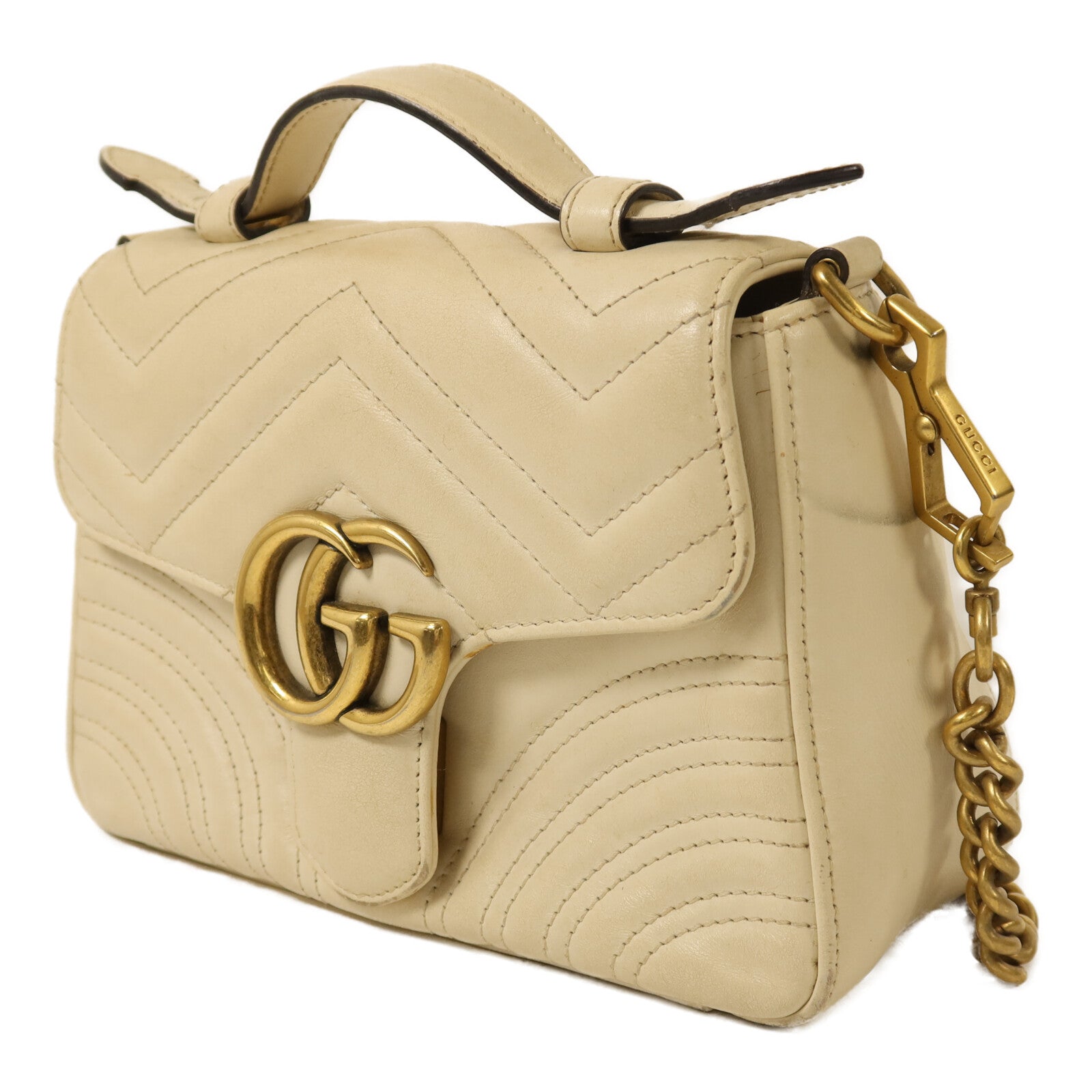 GUCCI 牛皮皮革GG Marmont金扣鏈帶手挽肩背兩用袋