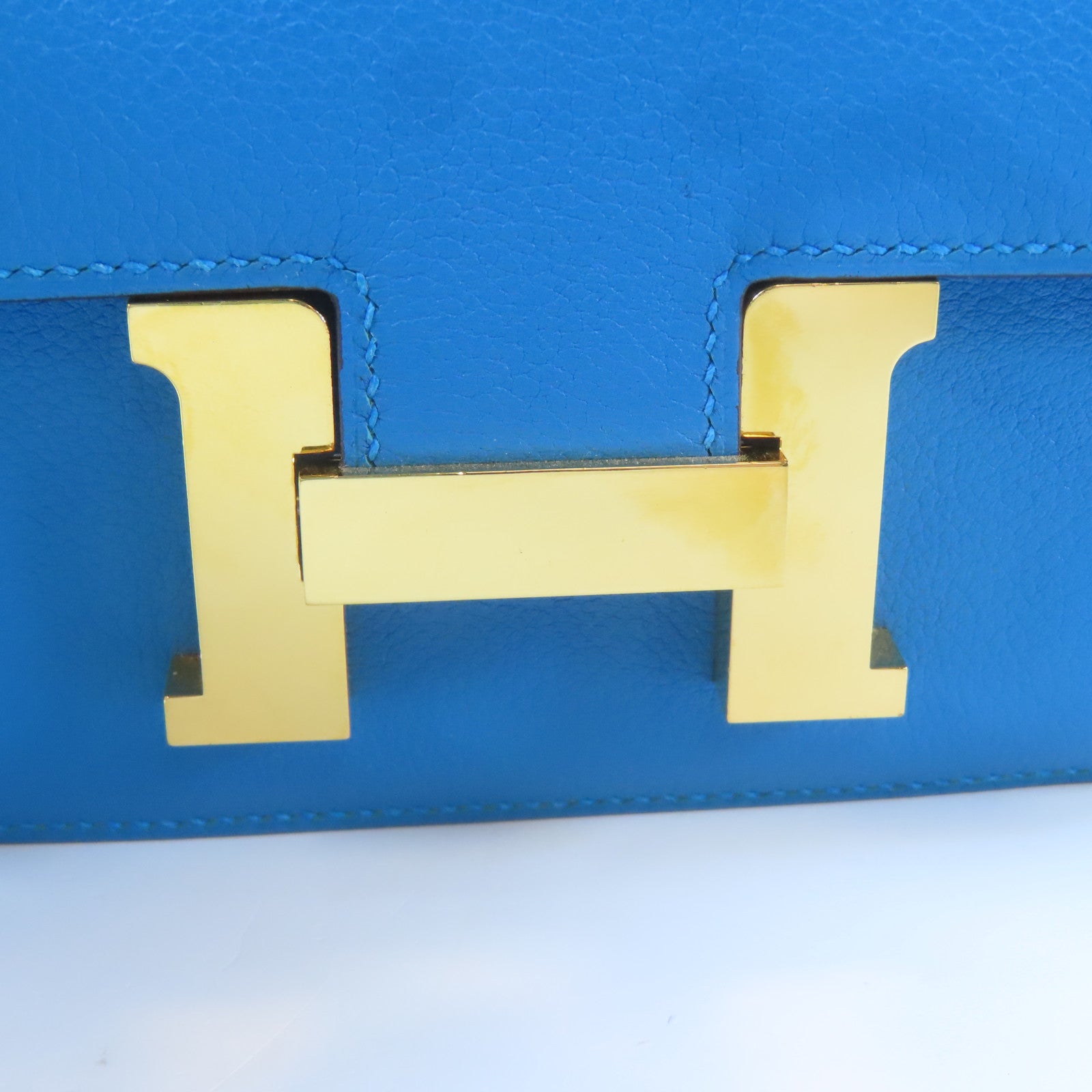 HERMES 【激減優惠】Evercolor皮革Constance Mini金扣肩背袋藍色