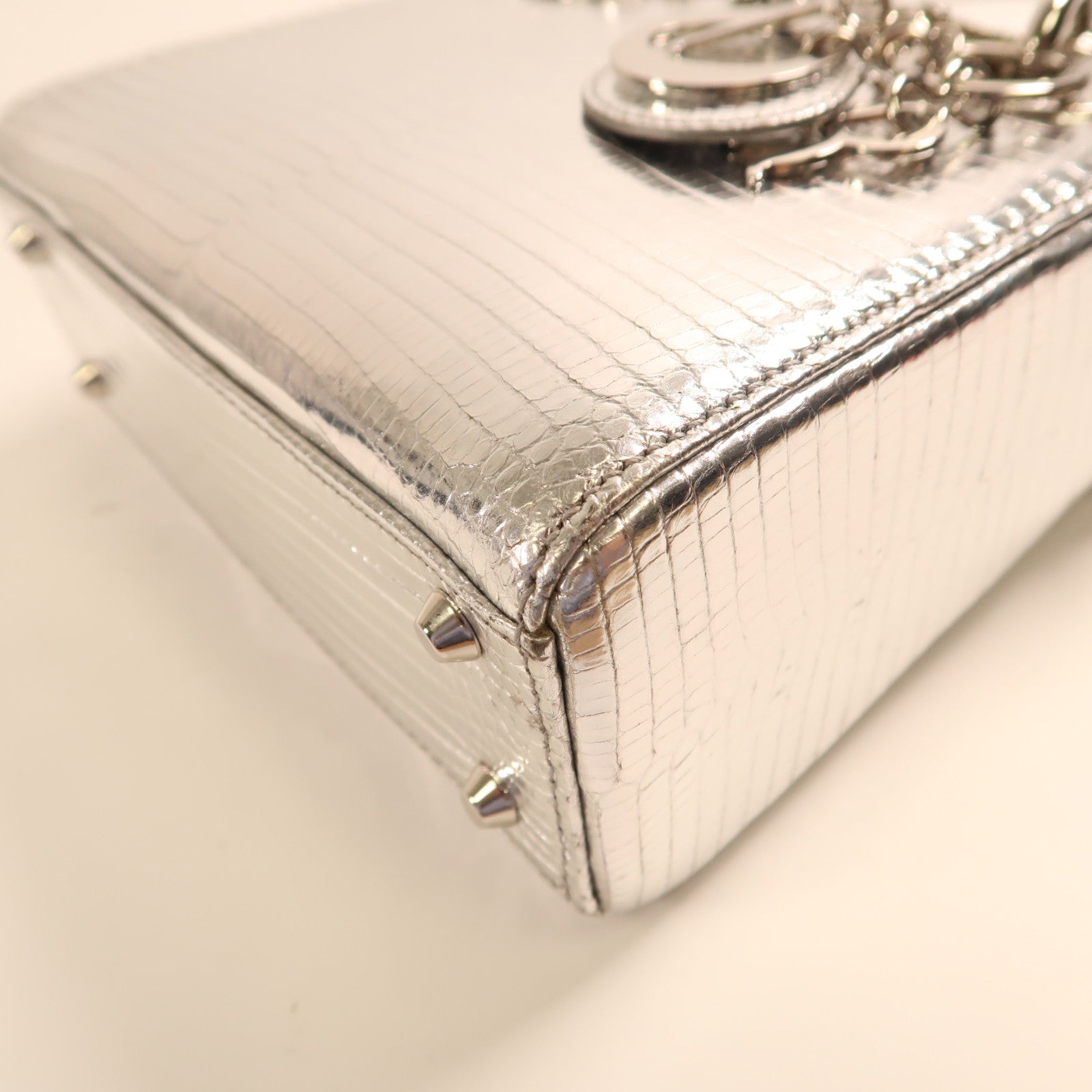 Dior 蜥蝪皮革Mini Dior銀扣手挽肩背兩用袋