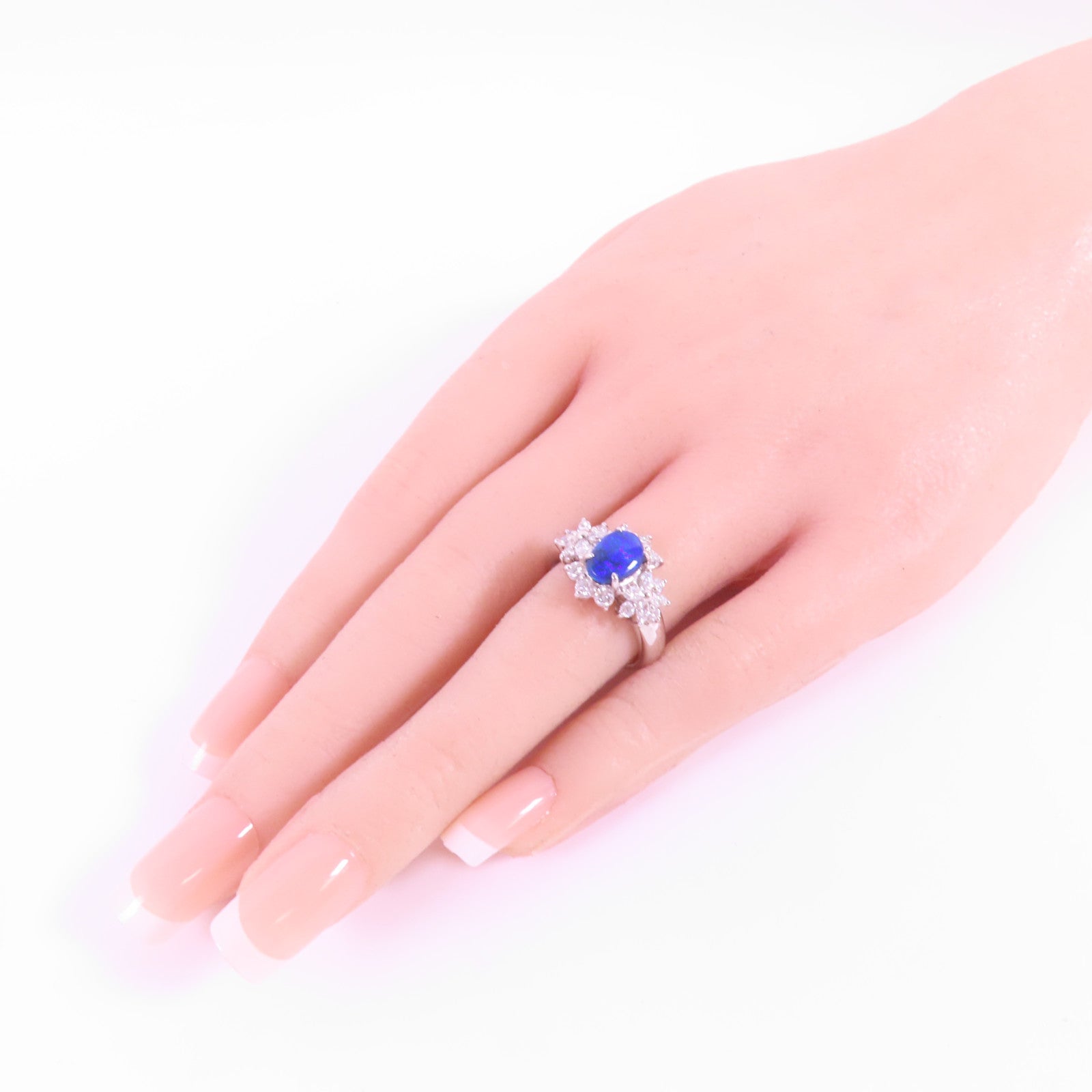 JEWELRY PT900鉑金/黒蛋白石/鑽石Black Opal Diamond Ring戒指US#5.5