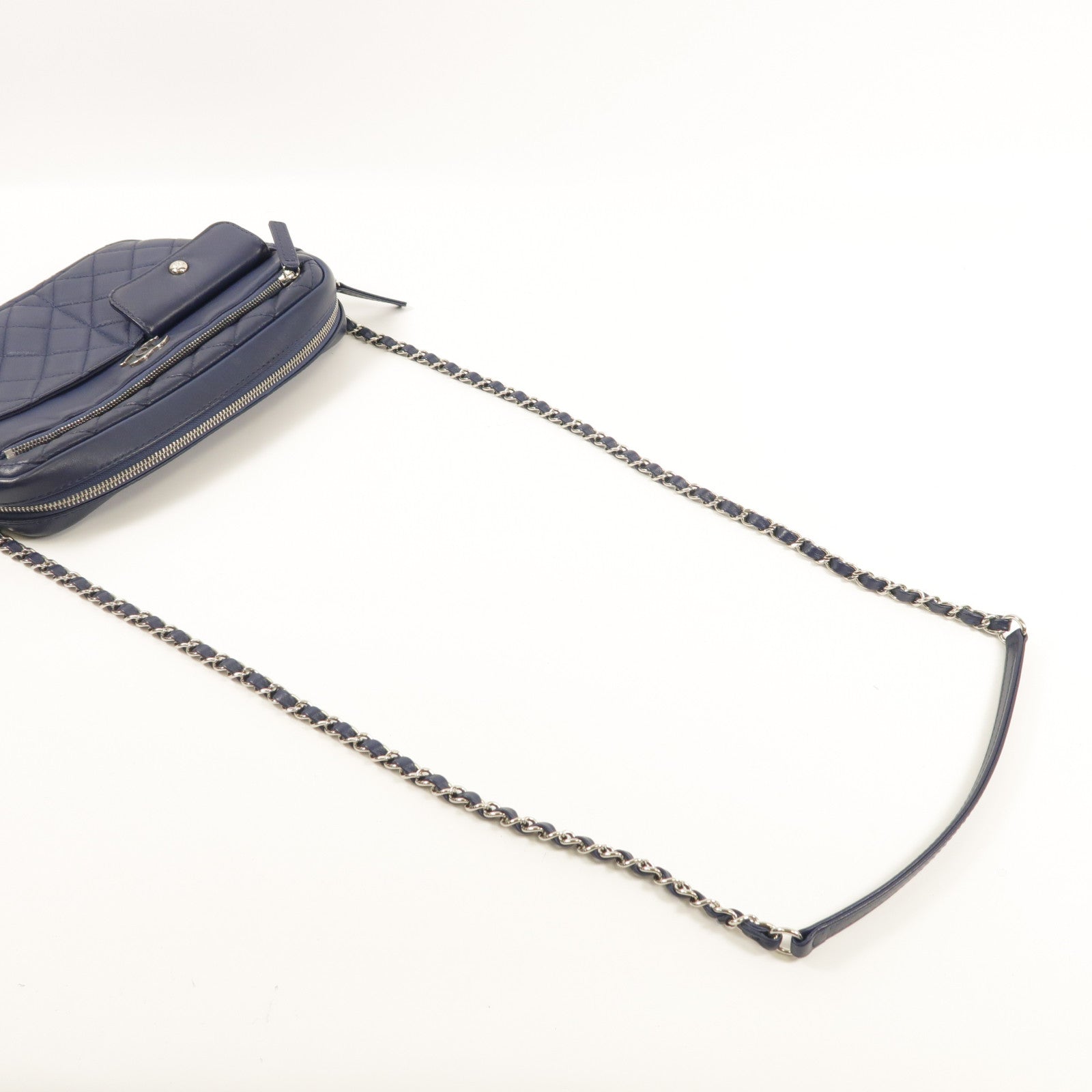 CHANEL CC SHW Chain Shoulder Bag Lambskin Leather Navy