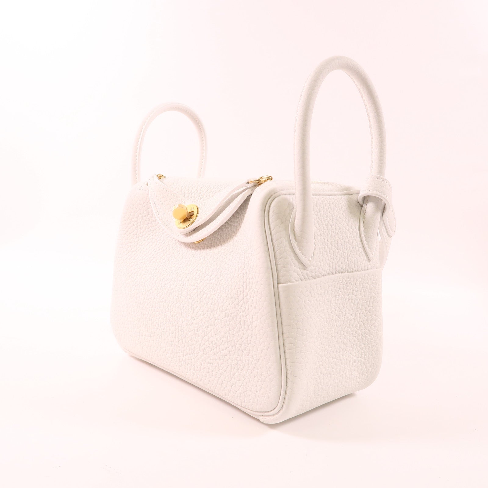 HERMES 【激減優惠】Clemence皮革Mini Lindy金扣手挽肩背兩用袋New White