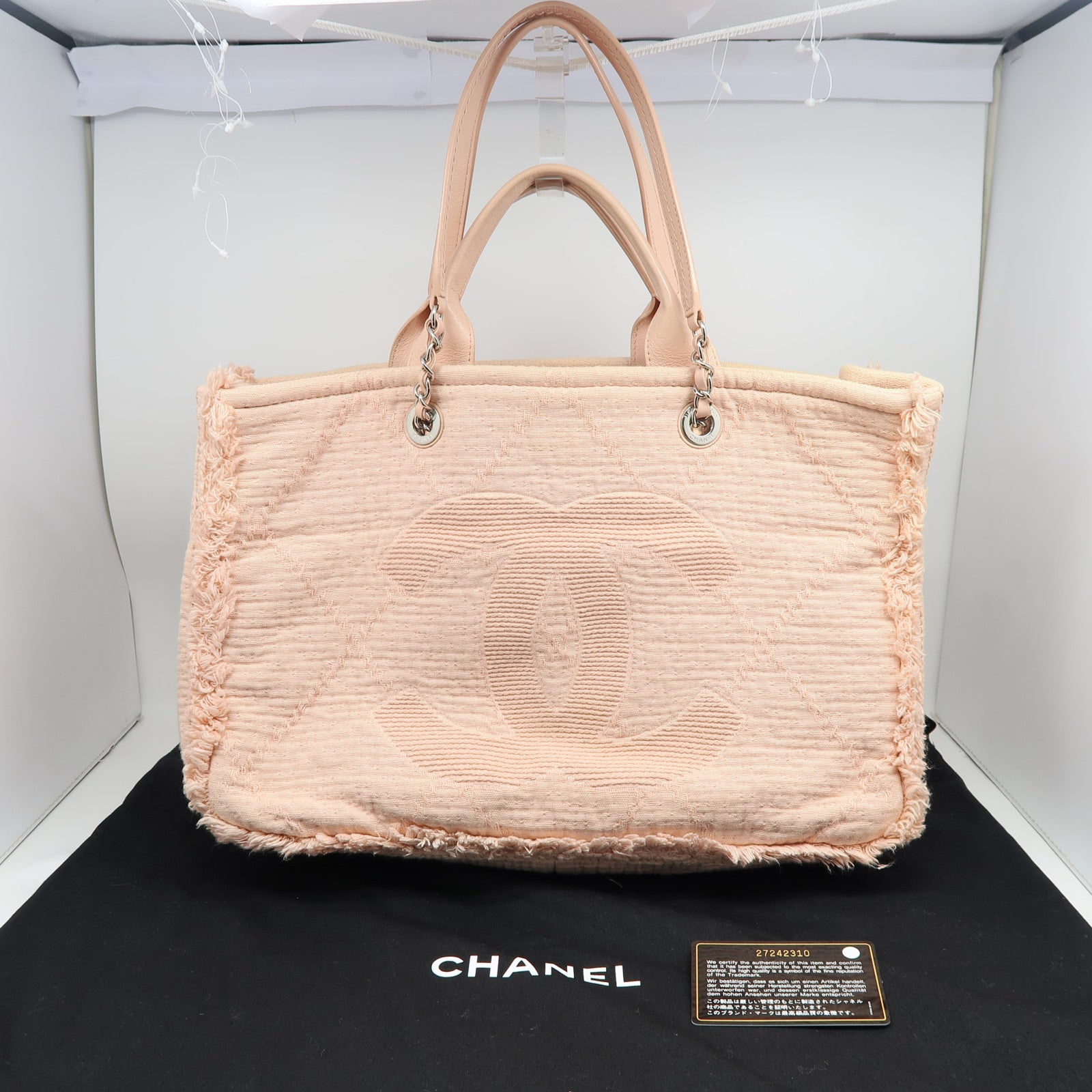 CHANEL 【激減優惠】帆布Double Face Shopping Bag銀扣手挽肩背兩用袋粉紅色