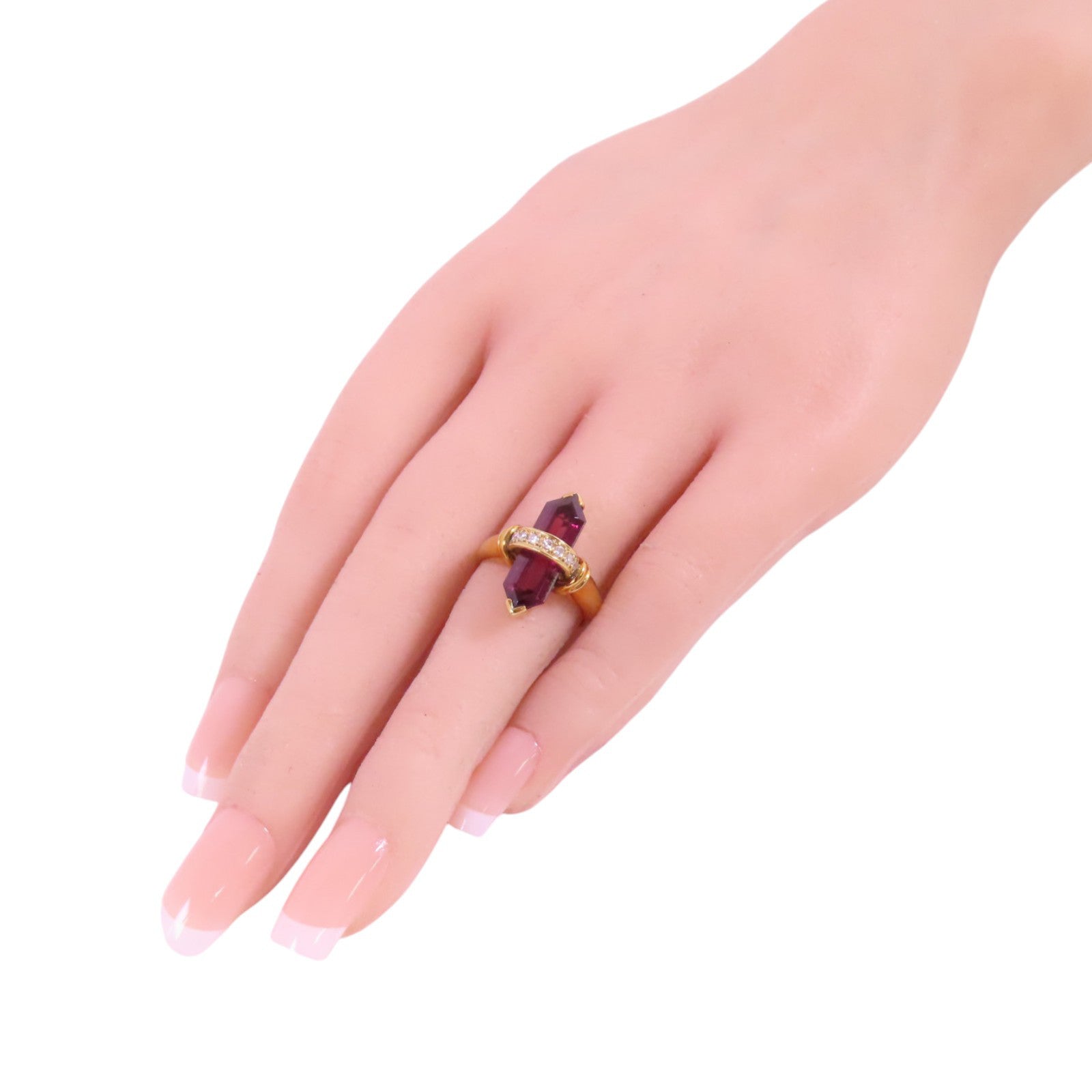 JEWELRY 18K黃金/石榴紅寶石/鑽石Garnet Diamond Ring戒指US#5.75