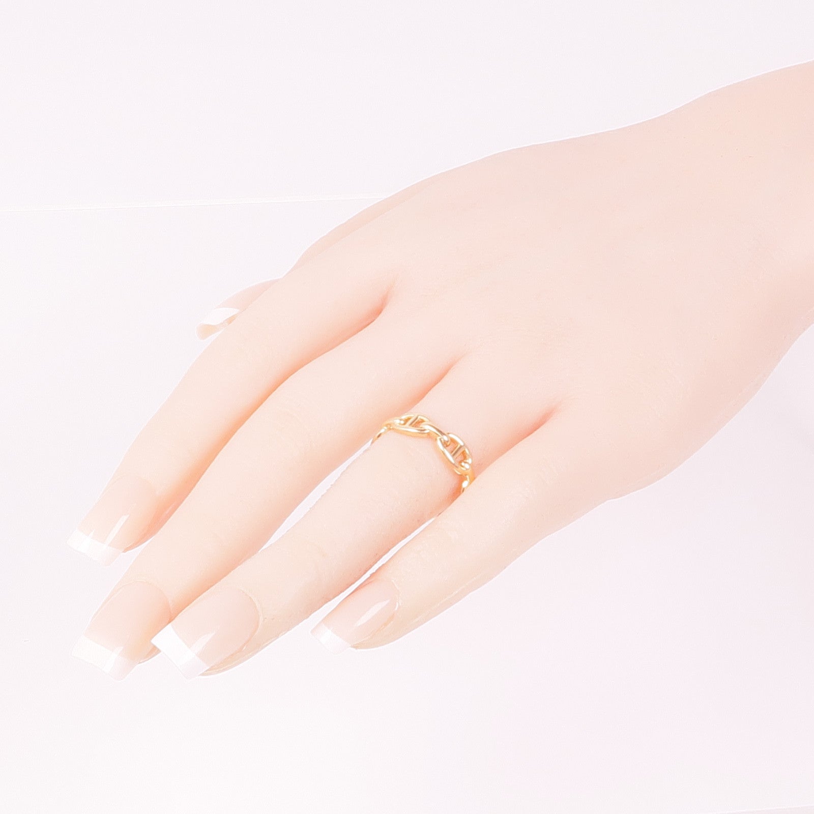 HERMES 18K玫瑰金Chaine D'ancre Enchainee戒指Hermes#55/US#7