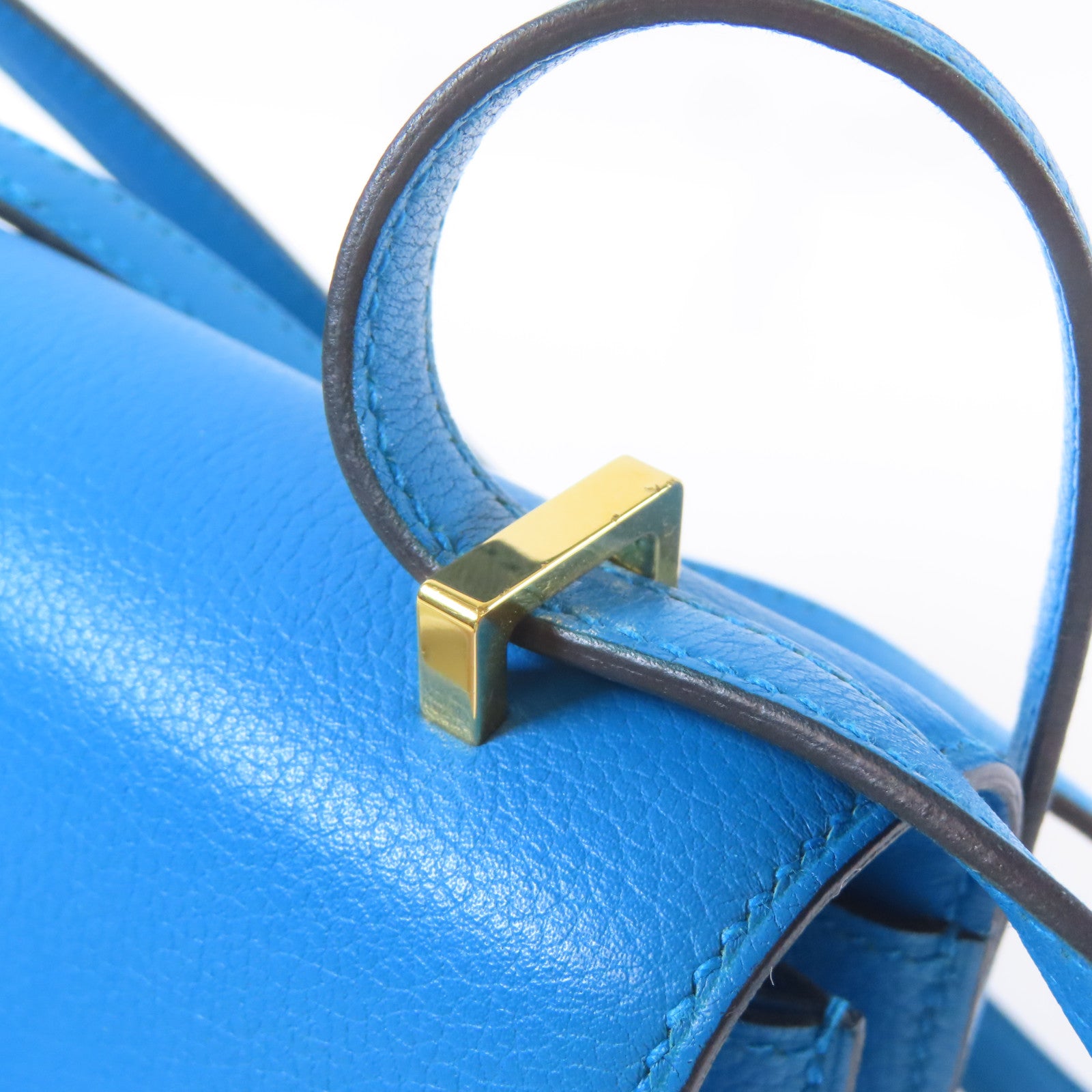 HERMES 【激減優惠】Evercolor皮革Constance Mini金扣肩背袋藍色