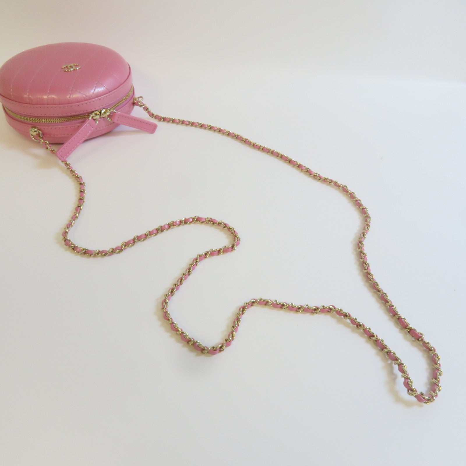 CHANEL **【激減優惠】菱格牛皮皮革Chain Shoulder金扣鏈帶肩背袋粉紅色