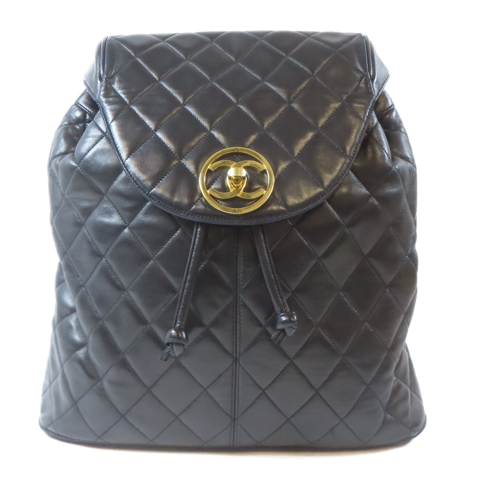 CHANEL 【激減優惠】菱格羊皮皮革Backpack金扣背包黑色