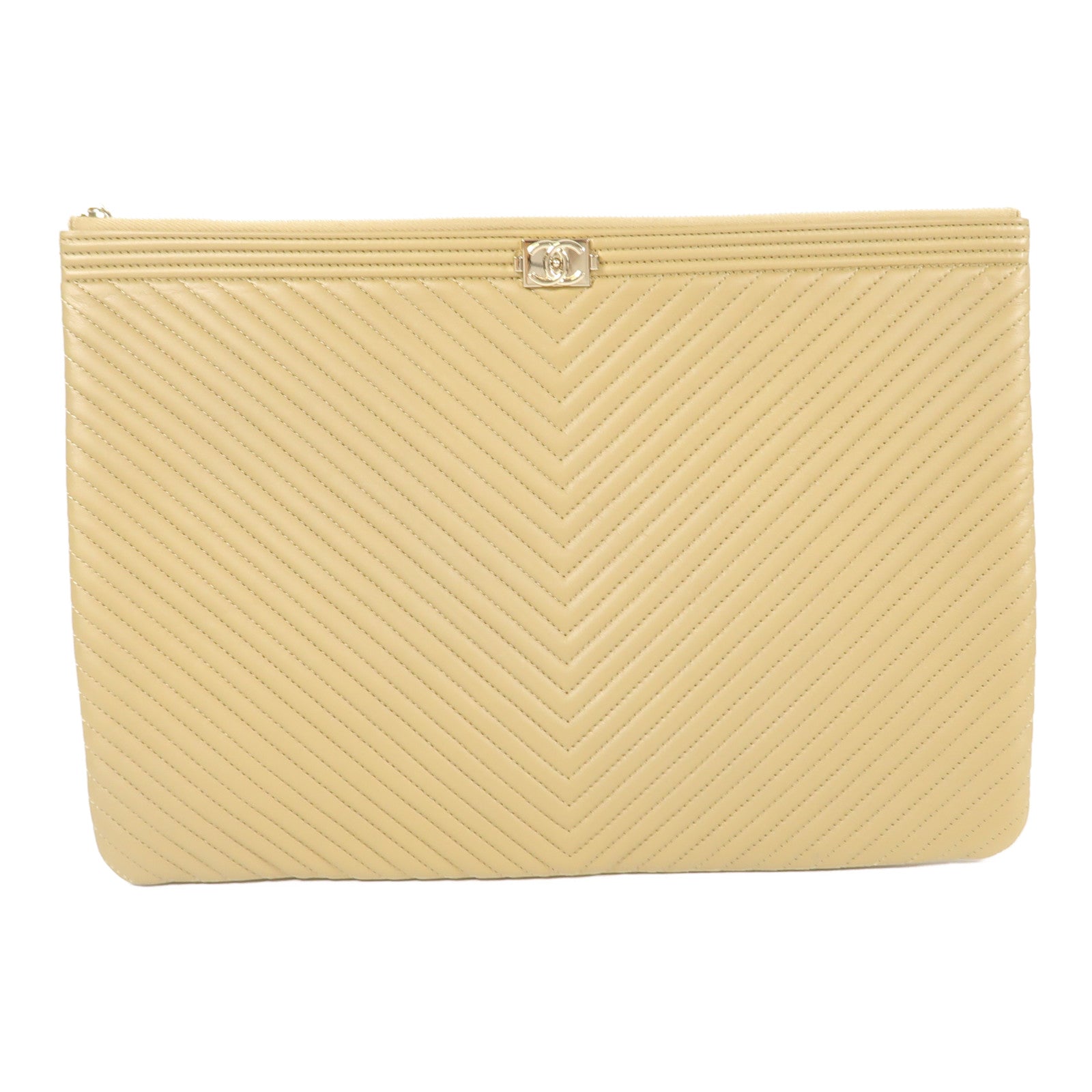 CHANEL 皮革Clutch金扣手拿包