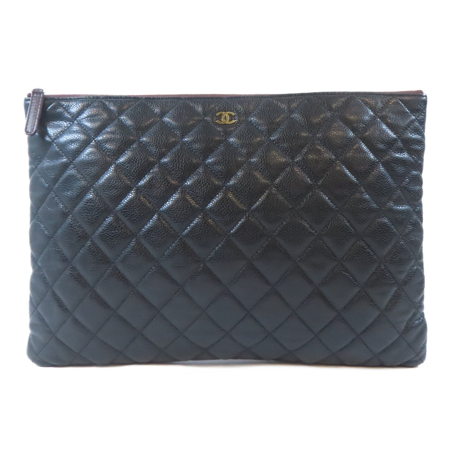 CHANEL 菱格Caviar皮革Classic Pouch金扣手拿包黑色