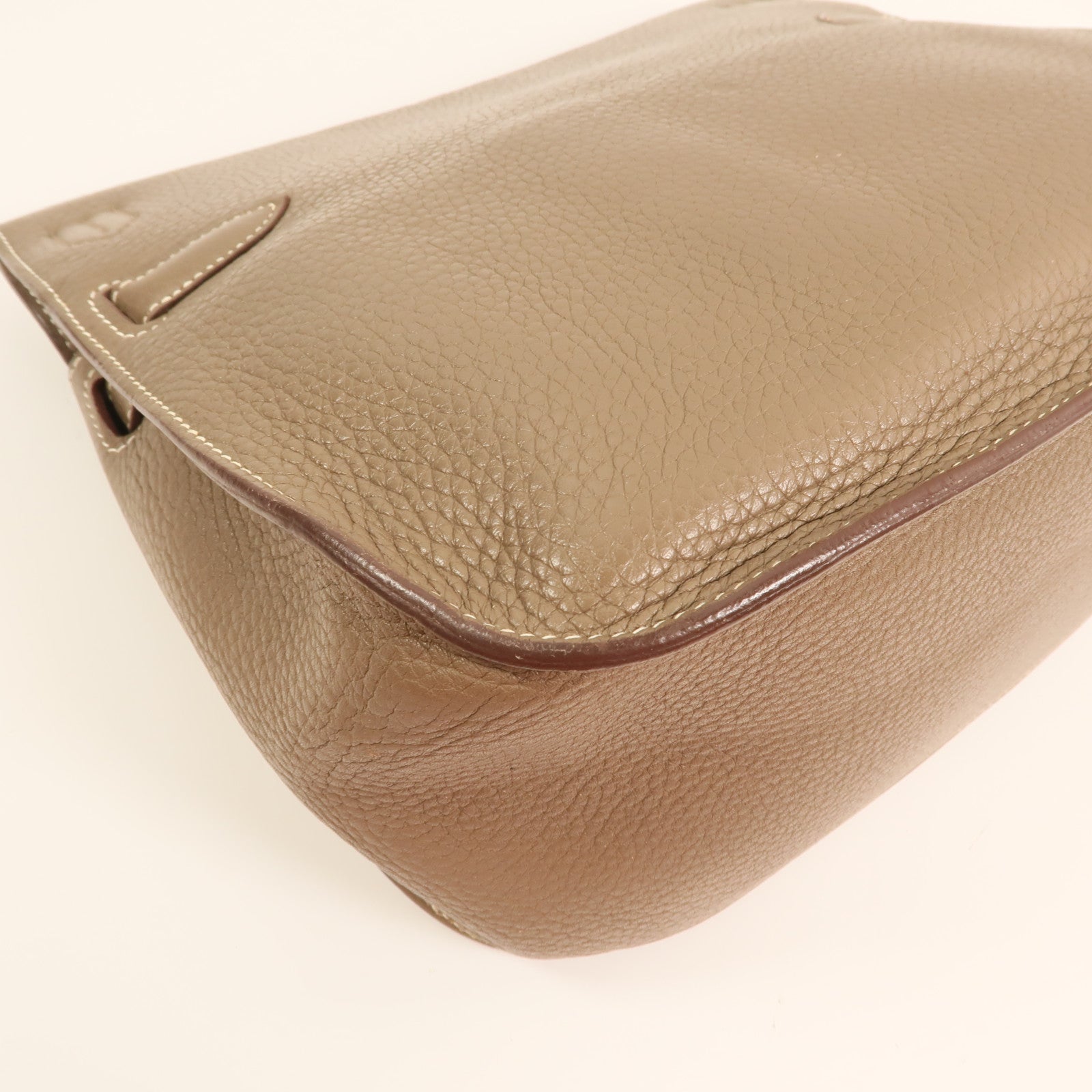 HERMES Clemence皮革Jypsiere 28銀扣肩背袋Etoupe