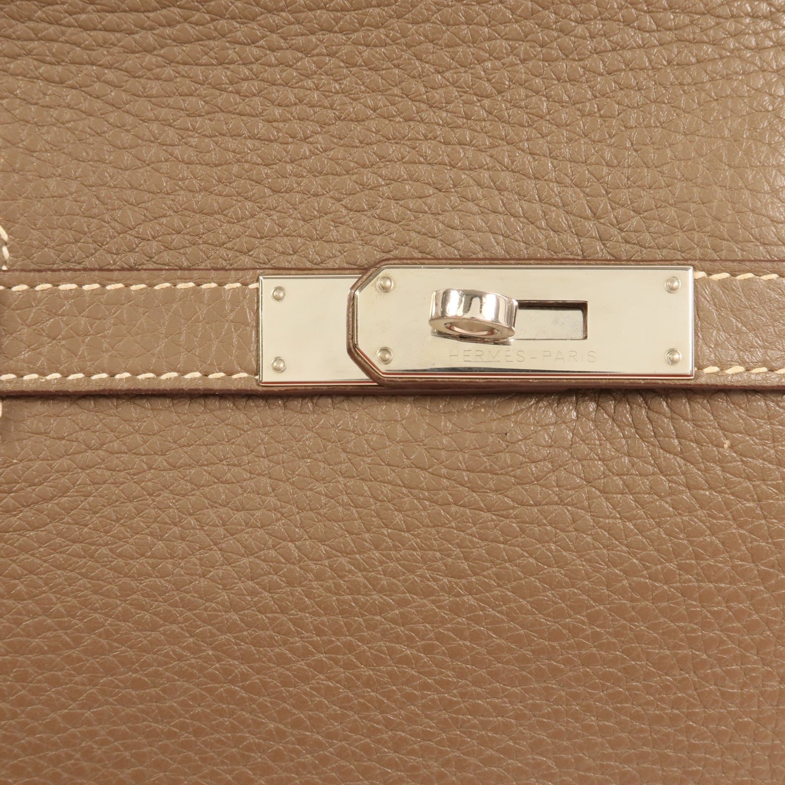 HERMES Clemence皮革Jypsiere 28銀扣肩背袋Etoupe
