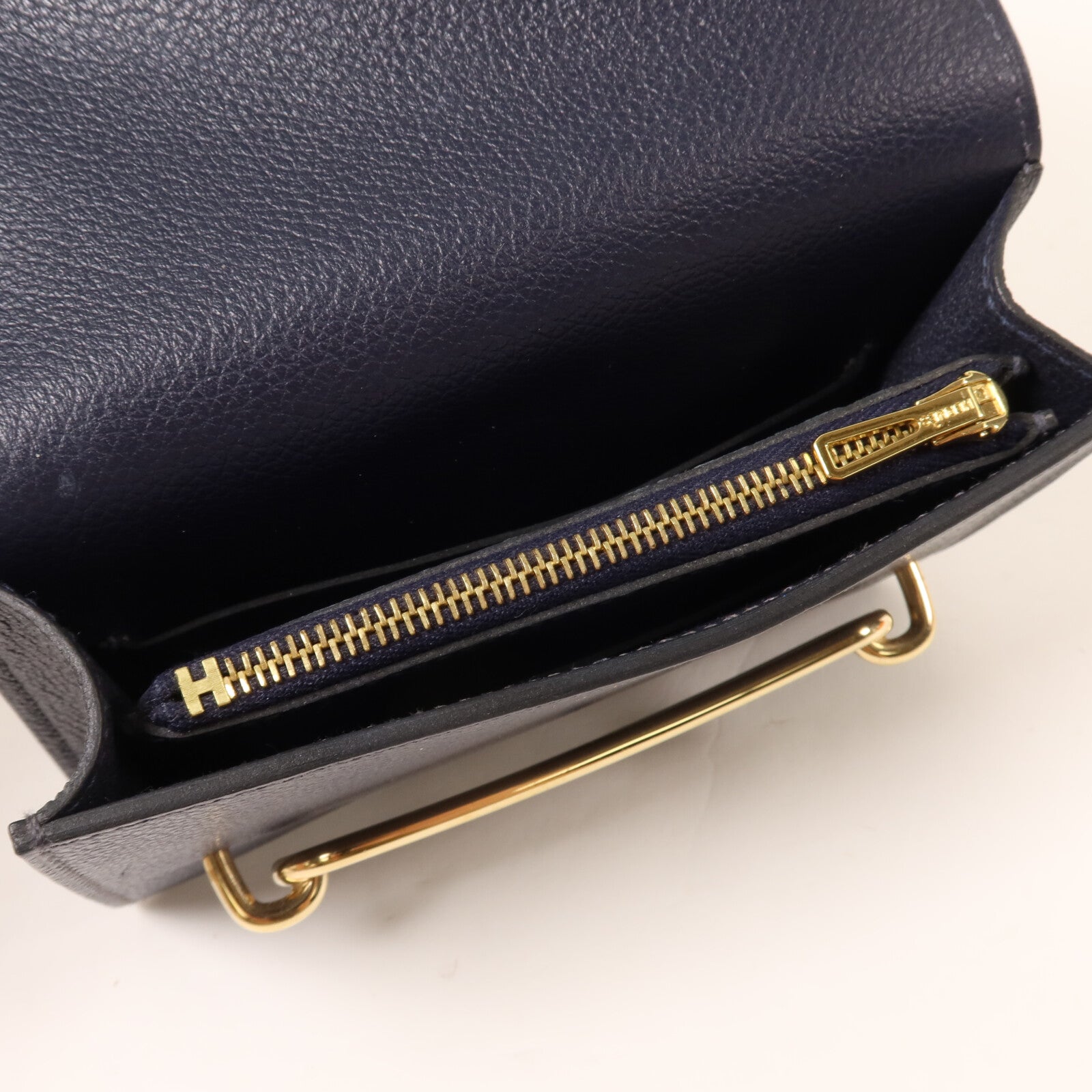 HERMES Evercolor皮革Roulis Slim Wallet錢包Bleu Nuit