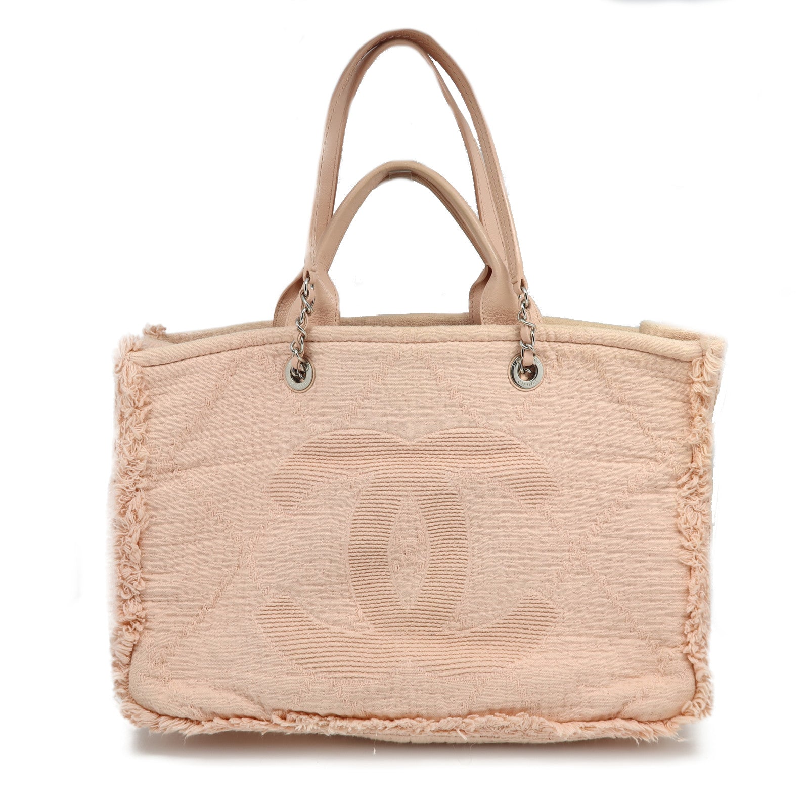 CHANEL 【激減優惠】帆布Double Face Shopping Bag銀扣手挽肩背兩用袋粉紅色