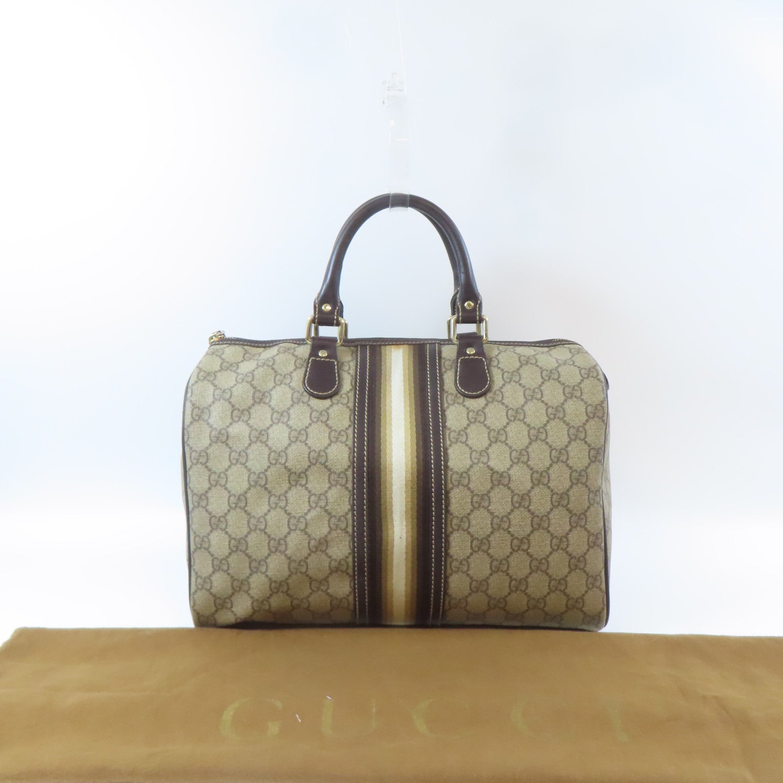 GUCCI 塗層帆布Boston Bag金扣手挽袋啡色