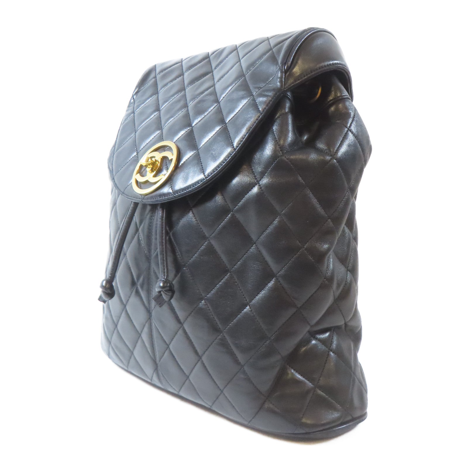 CHANEL 【激減優惠】菱格羊皮皮革Backpack金扣背包黑色