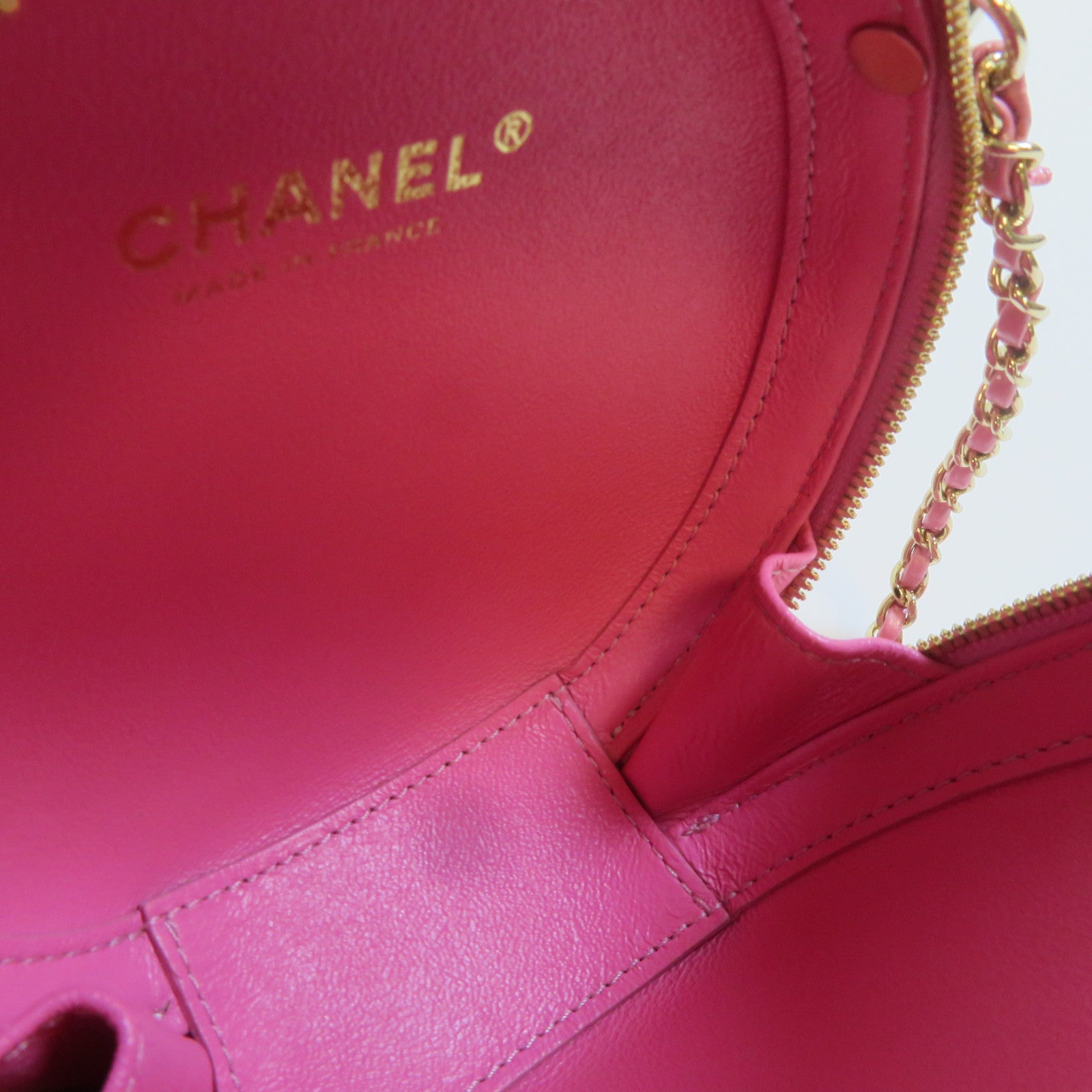 CHANEL **【激減優惠】菱格牛皮皮革Chain Shoulder金扣鏈帶肩背袋粉紅色