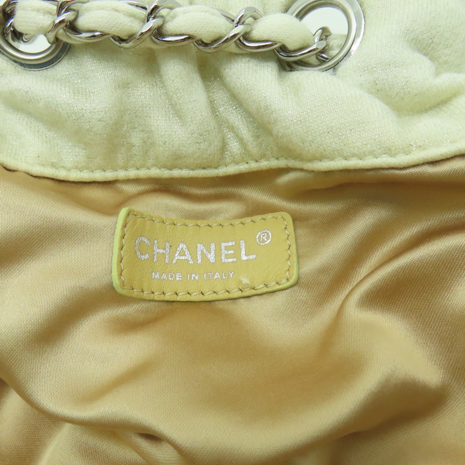 CHANEL 【清倉大減價】帆布Chain Shoulder銀扣鏈帶肩背袋白色