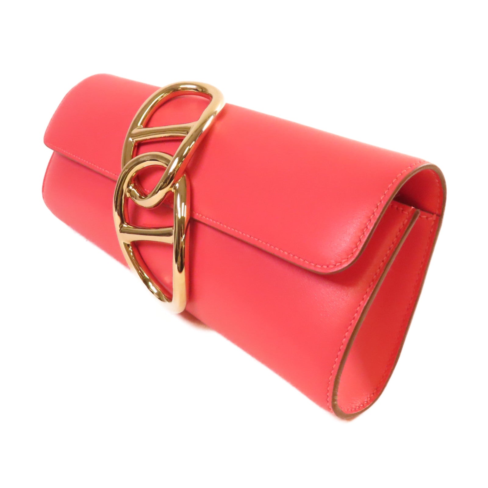 HERMES Swift皮革Egee Clutch Bag金扣手拿包8W Rose Azalee/玫瑰杜鵑粉色