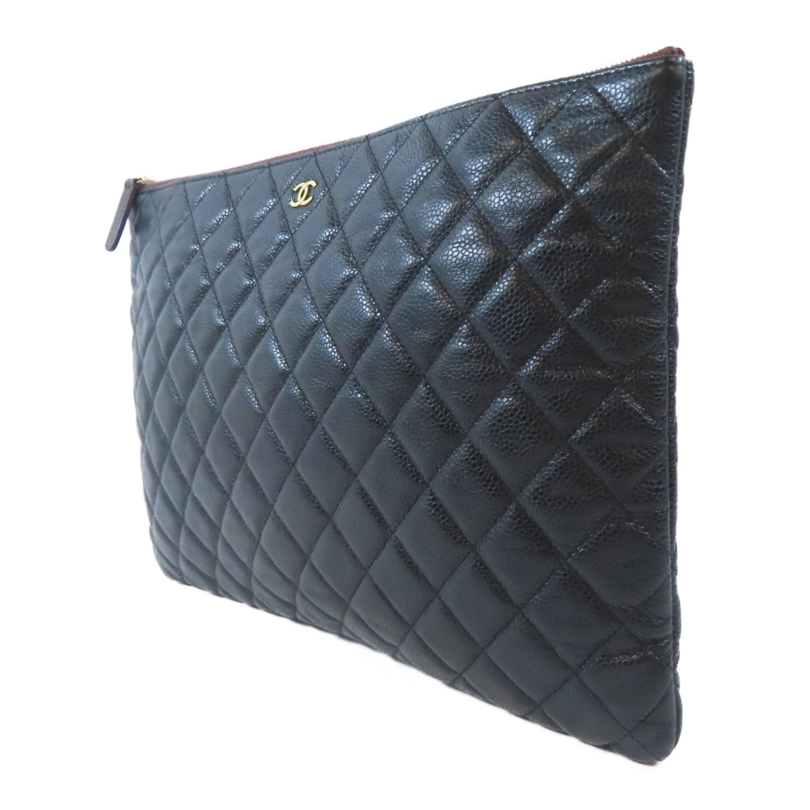CHANEL 菱格Caviar皮革Classic Pouch金扣手拿包黑色