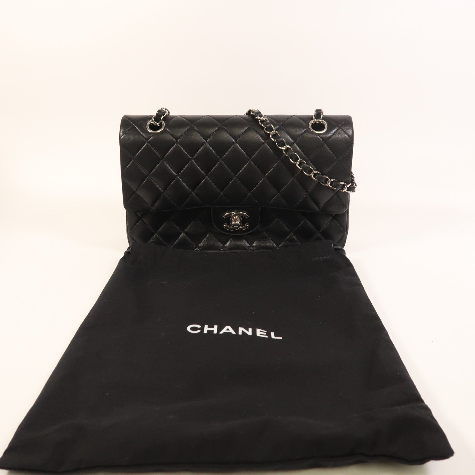 CHANEL 羊皮皮革Classic 25銀扣鏈帶肩背袋