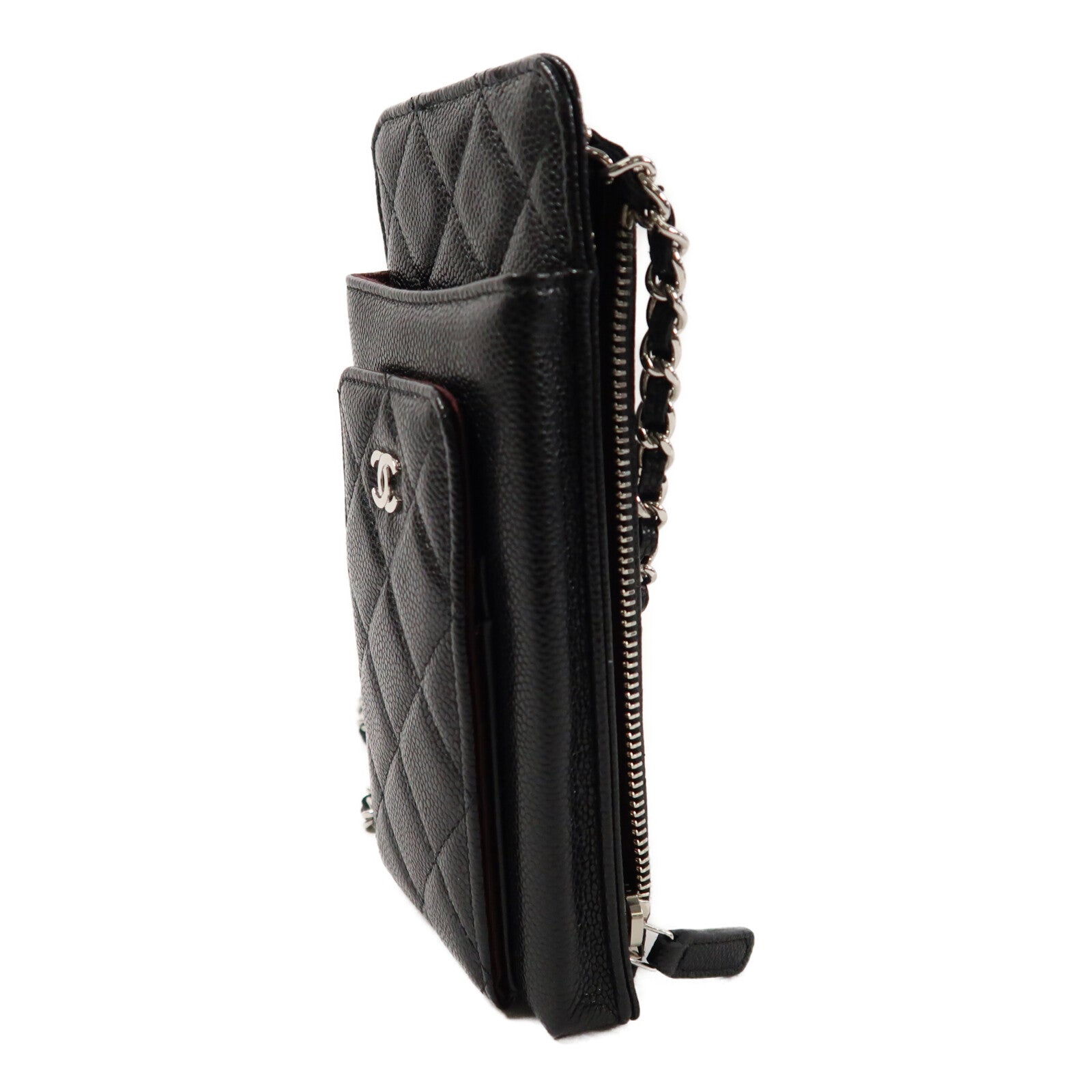 CHANEL 牛皮皮革Phone Bag銀扣鏈帶肩背袋