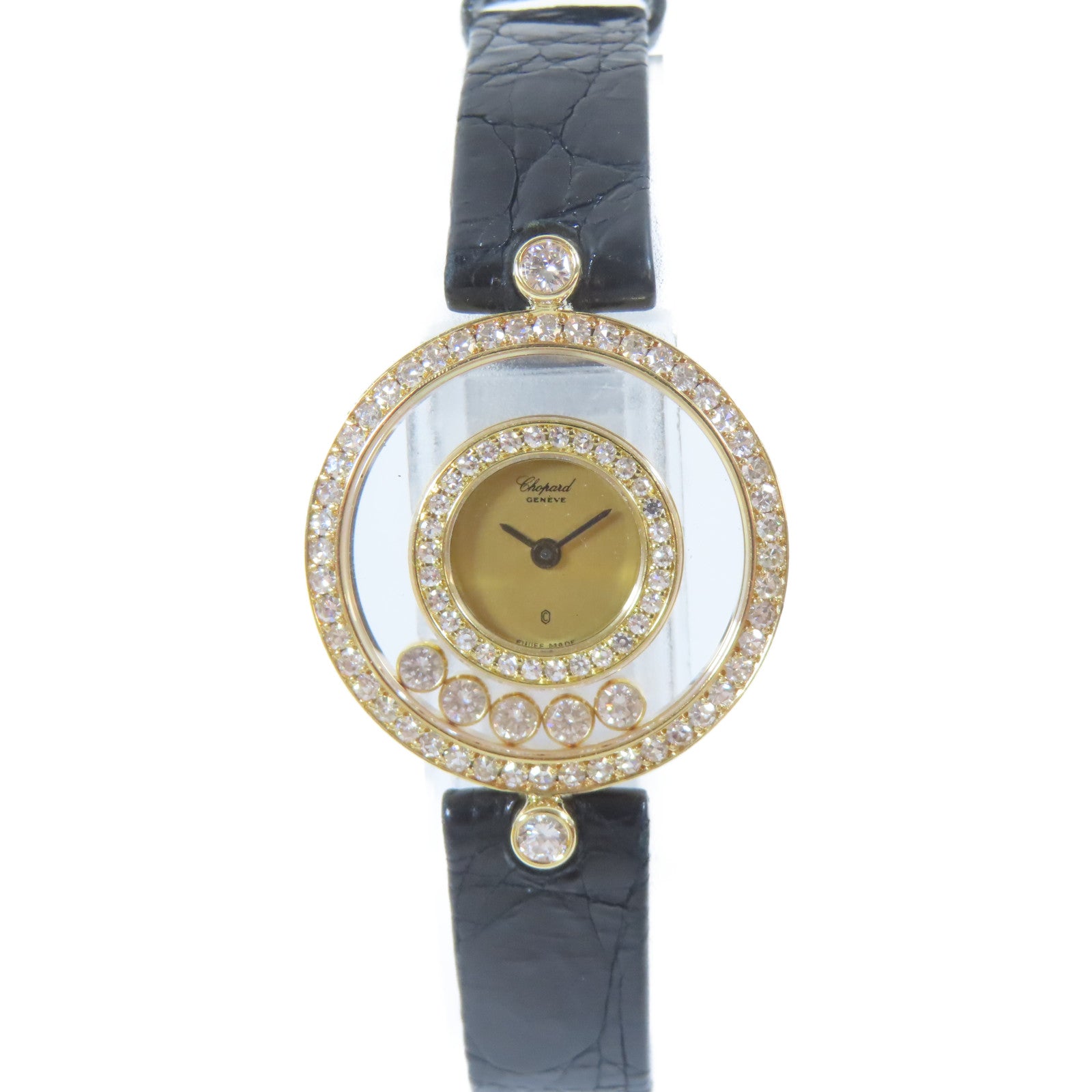 Chopard Happy Diamonds18K黃金/皮革手錶石英機芯金色#16cm