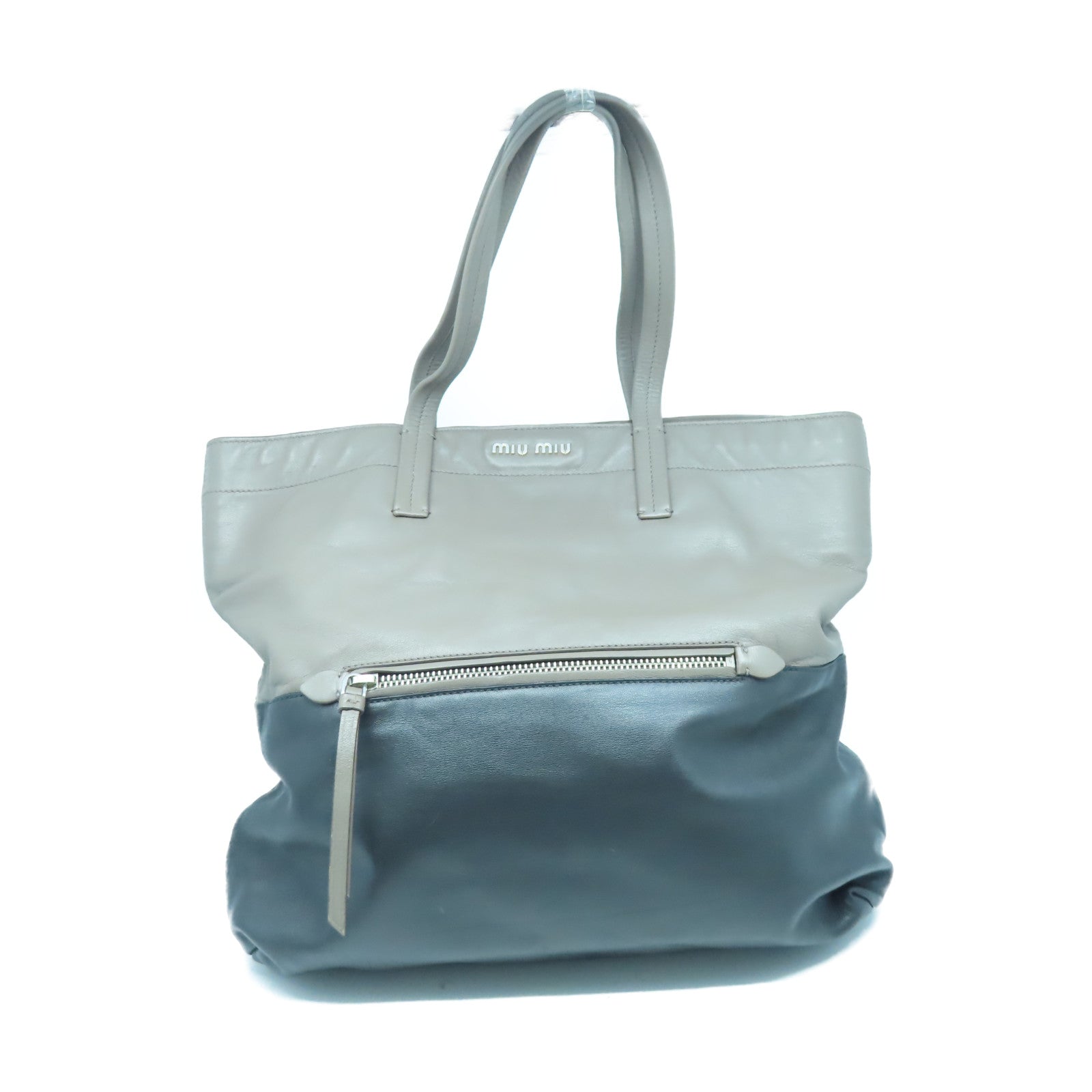 Miu Miu 【激減優惠】牛皮皮革Tote Bag銀扣手挽袋黑色/灰色