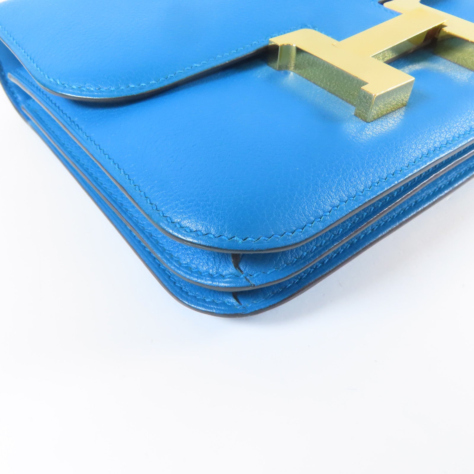 HERMES 【激減優惠】Evercolor皮革Constance Mini金扣肩背袋藍色