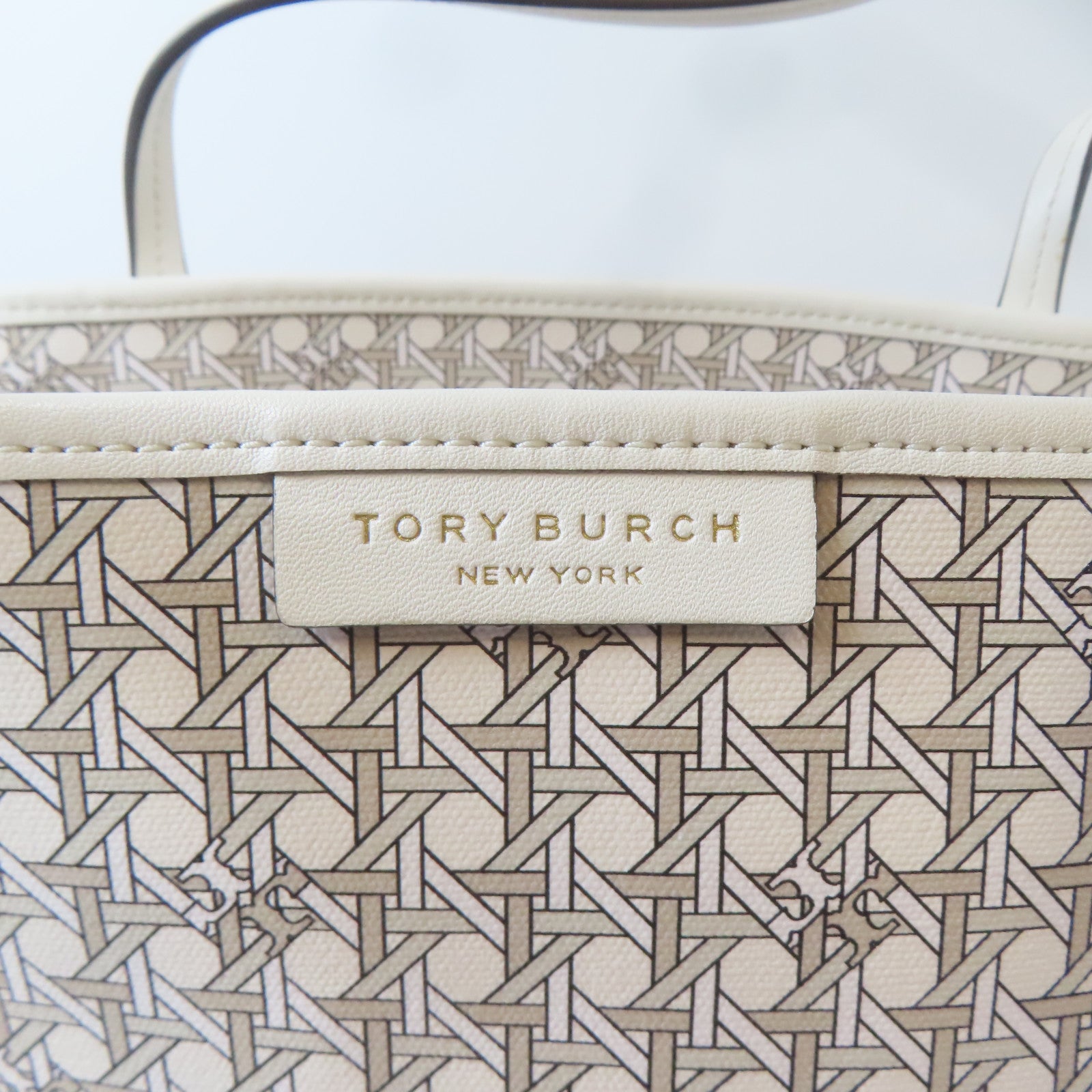 Tory Burch 塗層帆布Tote Bag金扣手挽袋米色